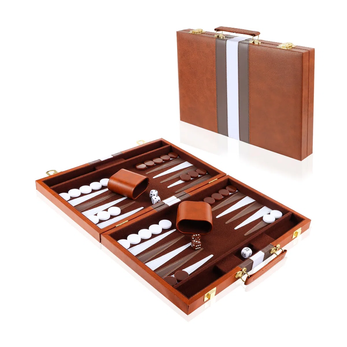 Set-backgammon, Valigetta Backgammon da 11 Pollici con Accessori Completi, Set Backgammon Portatile da Viaggio con Maniglia per il Trasporto, per Adulti (Marrone)