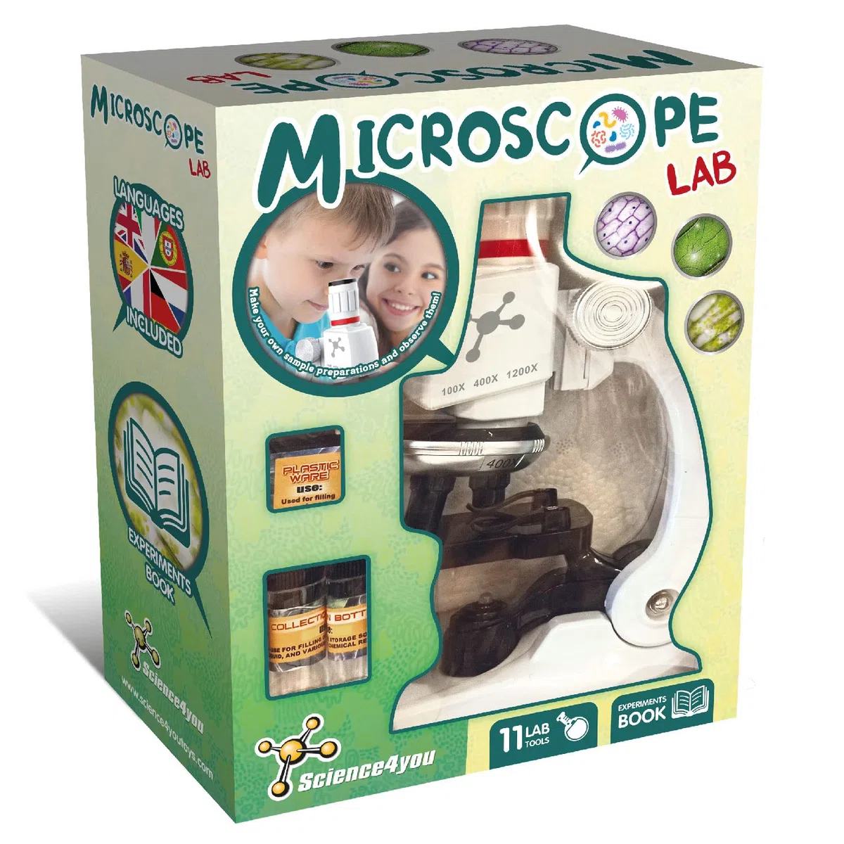 Science4you Microscopio Lab: Microscopio per Bambini + Manuale con Esperimenti + 11 Strumenti di Laboratorio, Gioco e Regalo per Bambini 6 7 8 9 10 11 12+ Anni