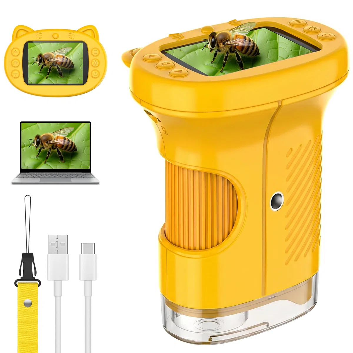 GlobalCrown Microscopio digitale tascabile,Microscopio bambini portatile 200x con schermo da 2,4 pollici,giocattolo per l'apprendimento scientifico per 3, 4, 5, 6, 7, 8, 9,10,11 anni ragazzi,ragazze