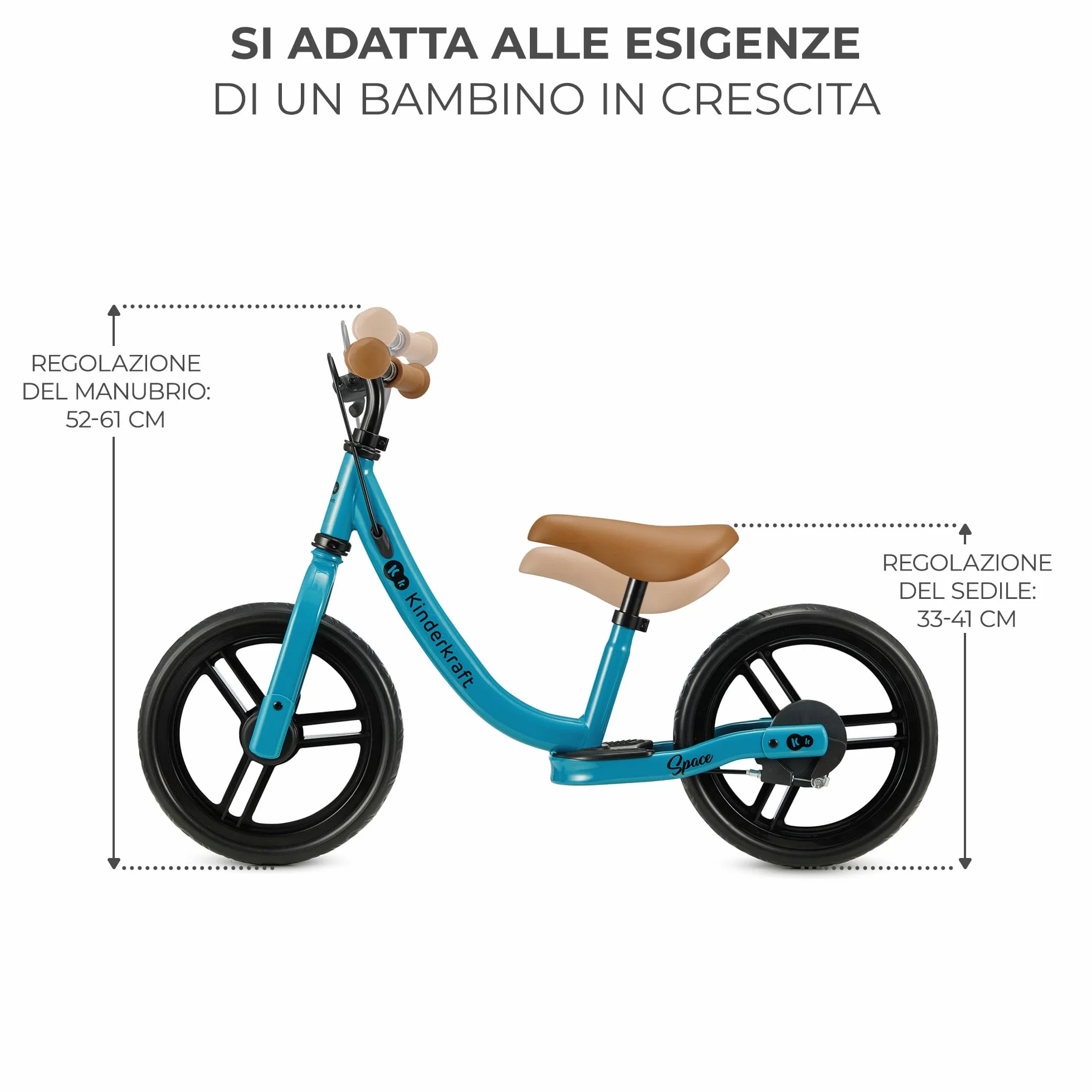 Kinderkraft SPACE2 Bicicletta bambini 3-5 anni, Bici senza pedali, 12 polici ruote, Design sportivo, Regolazione della sella, Montaggio facile, Struttura leggera