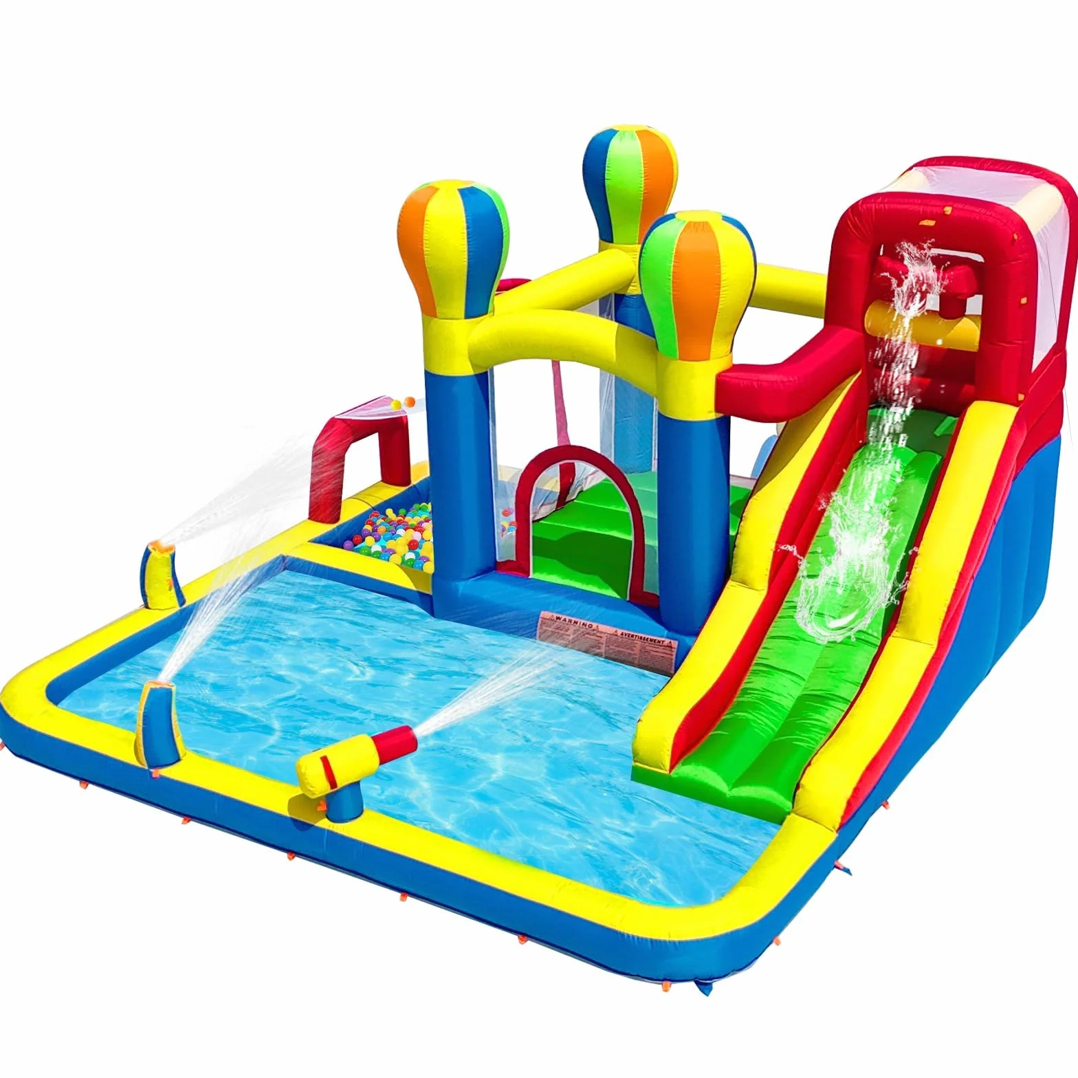 Baralir Castello gonfiabile con ventilatore, Parco acquatico, Scivolo a secco/Acqua, 343x338x202 cm, Castello gonfiabile interno/esterno, I migliori regali di vacanza/Compleanno per bambini