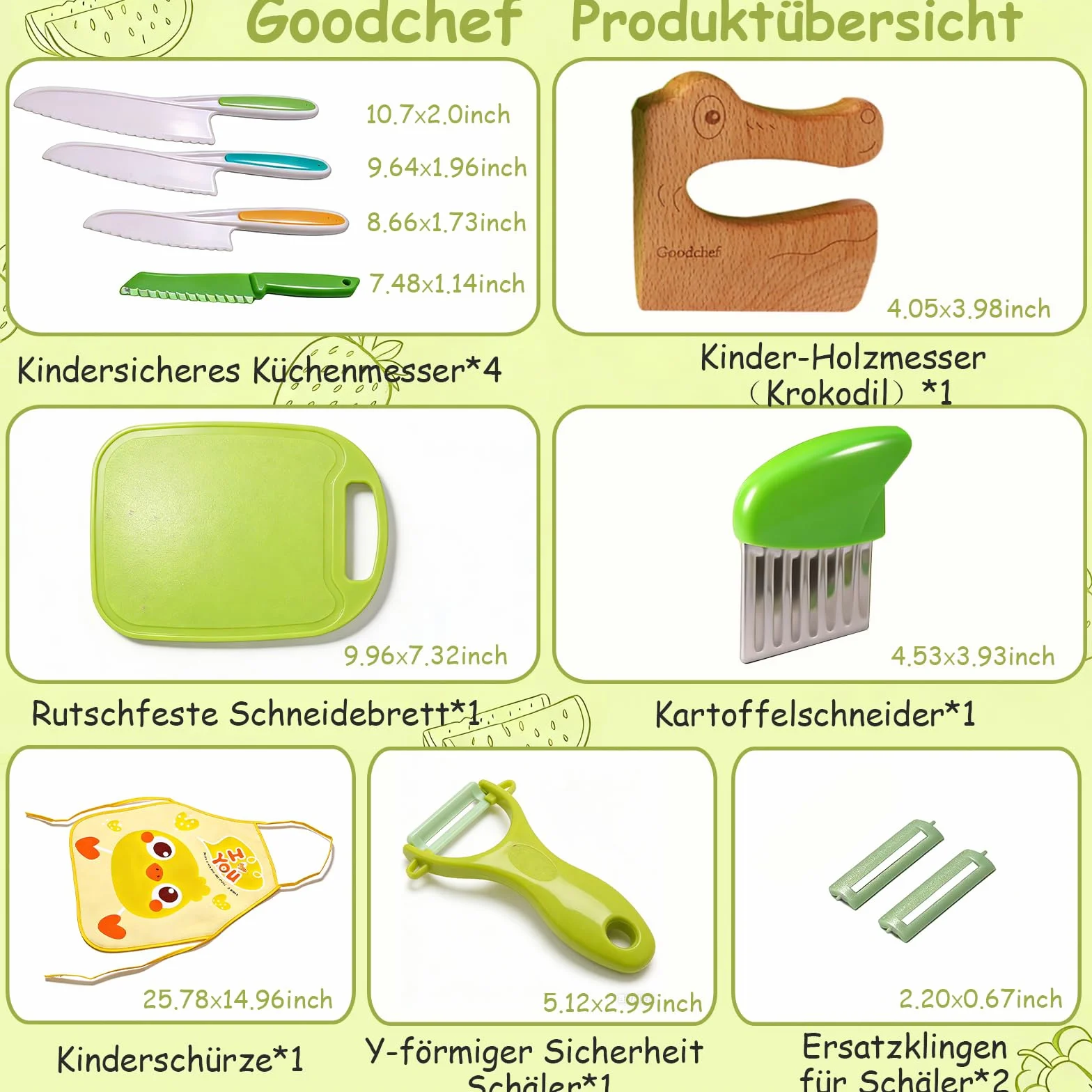 Coltello per bambini Montessori 11 pezzi, coltello da cucina sicuro dai 2 anni, con pelapatate in plastica