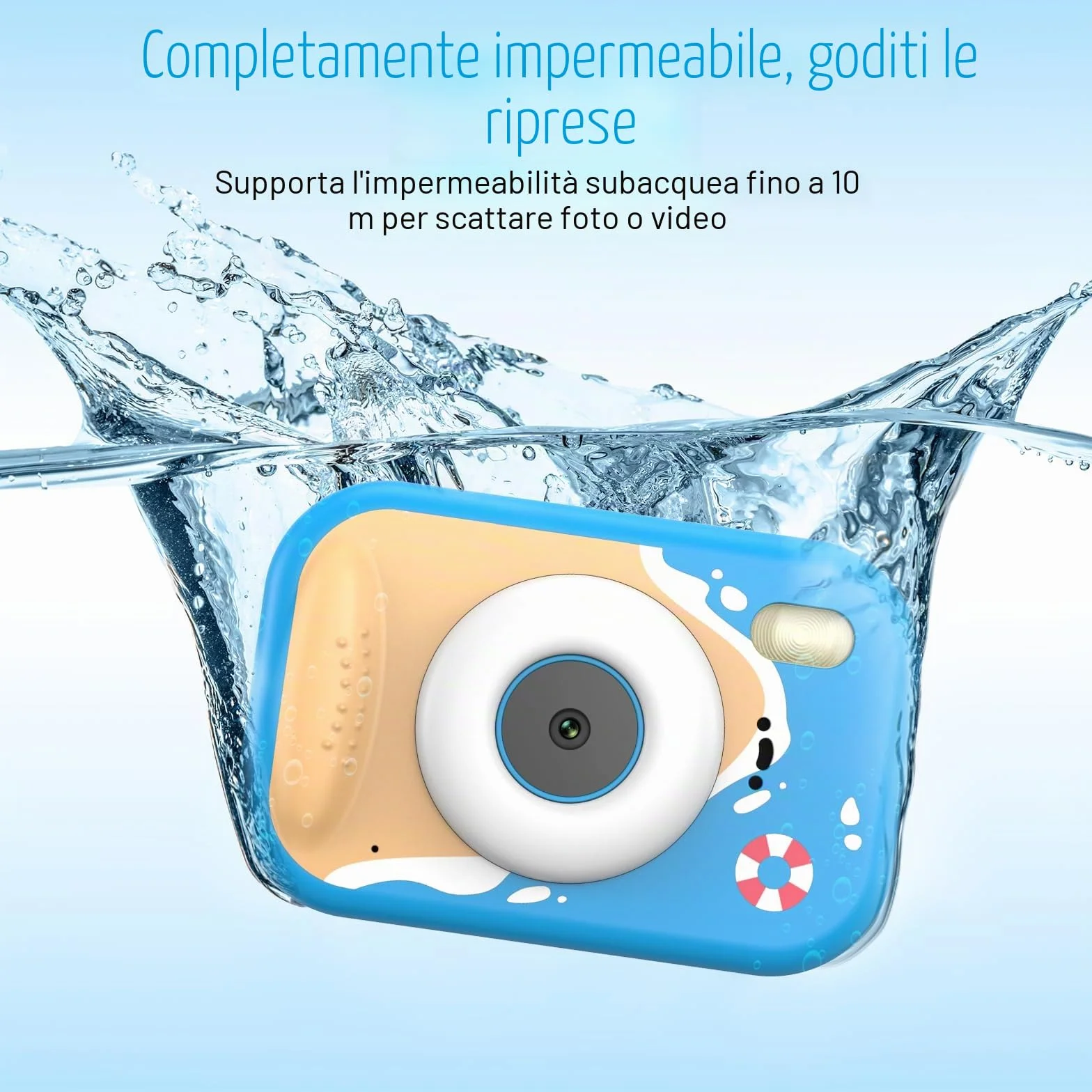 Macchina Fotografica Bambini, Fotocamera Impermeabile Bambini 48MP 1080P Macchina Fotografica Digitale Subacquea con 2,4 Pollici Schermo, 32GB Scheda, Flash LED, Regalo per Bambina e Bambino 3-12 Anni