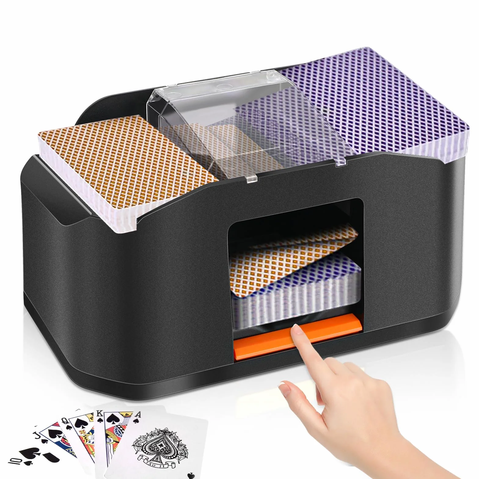 Kasanni Mischia Carte Automatico, Mescolatore Carte da Gioco per 1-2 Mazzi, Miscelatore per Carte Ricaricabile, Distributore Carte da Gioco, Miscelatore a Basso Rumore per Poker, Uno, Skip Bo