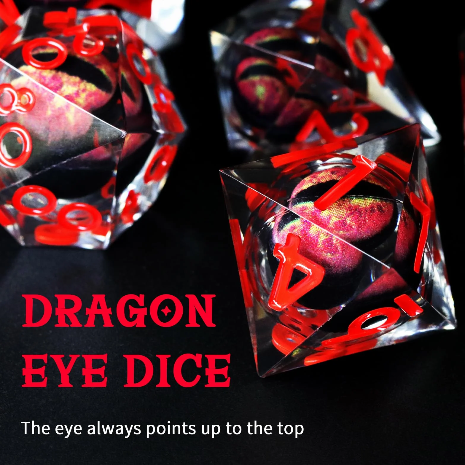 FONVGOGO Set Dadi D&D per Dungeons and Dragons Set Dadi DND Poliedrici Nucleo Liquido Dadi in Resina Occhio di Drago 7 Pezzi DND Dice Set (Rosso)
