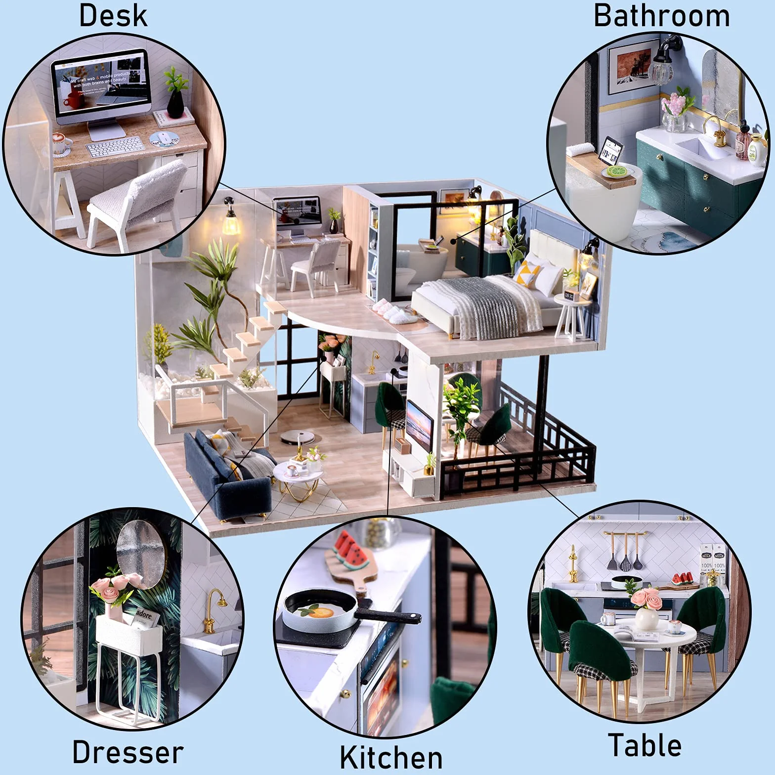 Cuteroom Kit Fai da Te Mini Dollhouse Wooden Furniture Casetta Fatta a Mano con Carillon – per Il Montaggio di Giocattoli Regali di Compleanno (Satisfied Time)