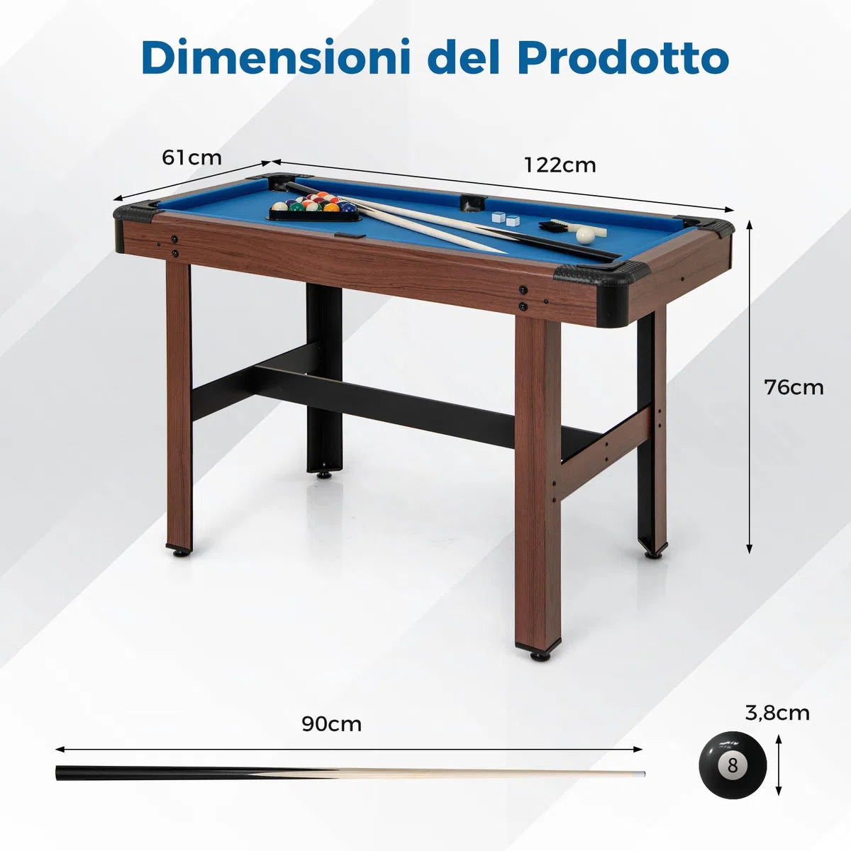 RELAX4LIFE Tavolo da Biliardo 122 cm, Mini Biliardo in Legno con Set Completo di 16 Palline, 2 Stecche, Gessetti, Spazzola e Triangolo – Tavolo Salvaspazio per Casa, Bar e Palestra