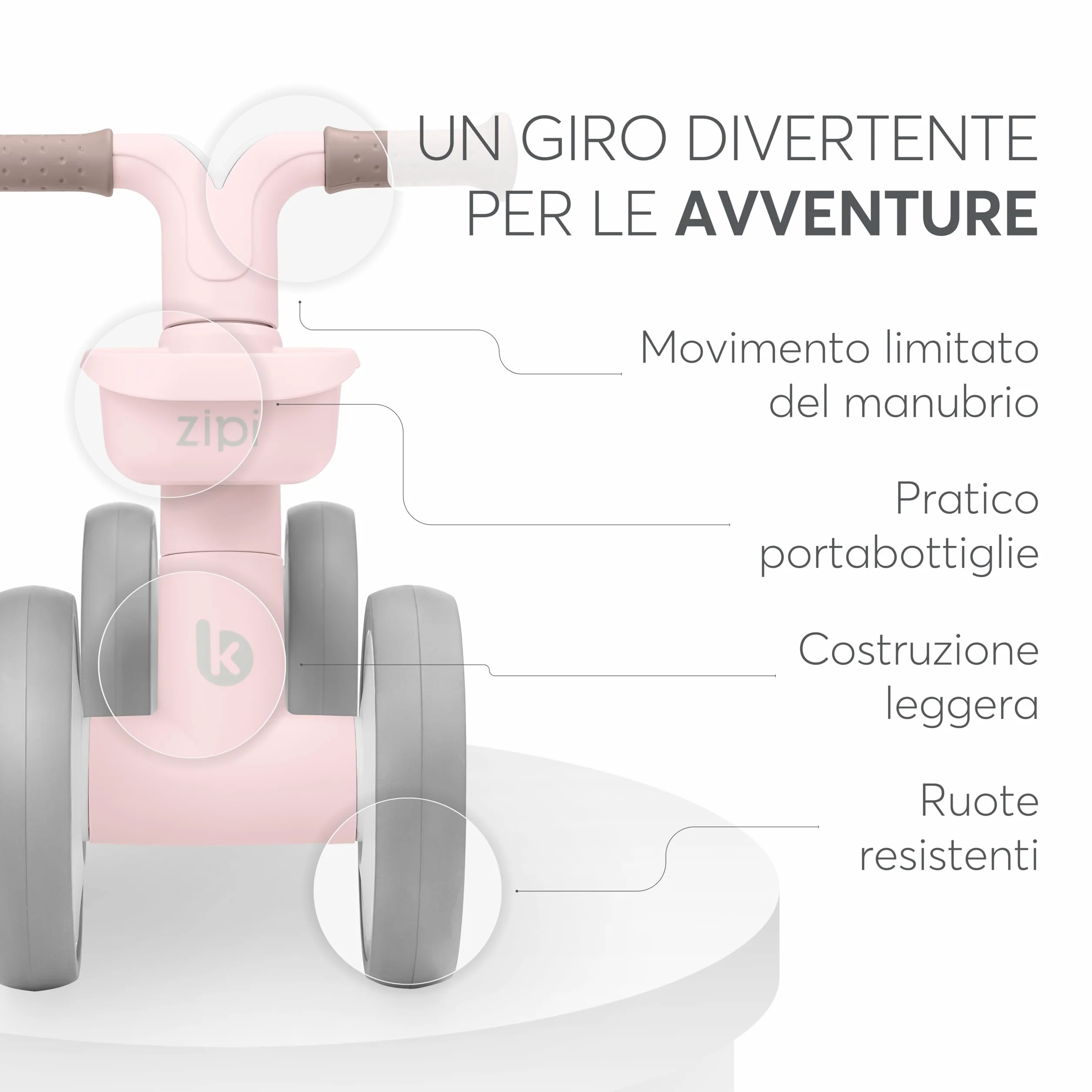 KikkaBoo Bicicleta Sin Pedales ZIPI, Correpasillos Bebé 1 Año, Bicicleta Equilibrio, Bici Bebé con Canasta, Ajustable, Juguete para Niños, Regalo Bebé, Rosa