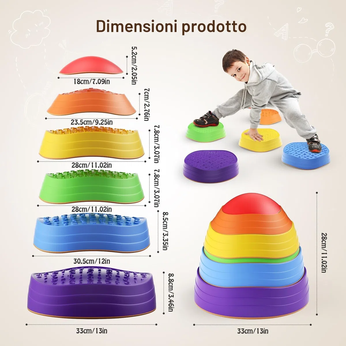 6pcs balance board bambini equilibrio pietre impilamento bambini gioco pietre promuove la coordinazione equilibrio per interni ed esterni percorsi ad ostacoli, giocattoli sensoriali