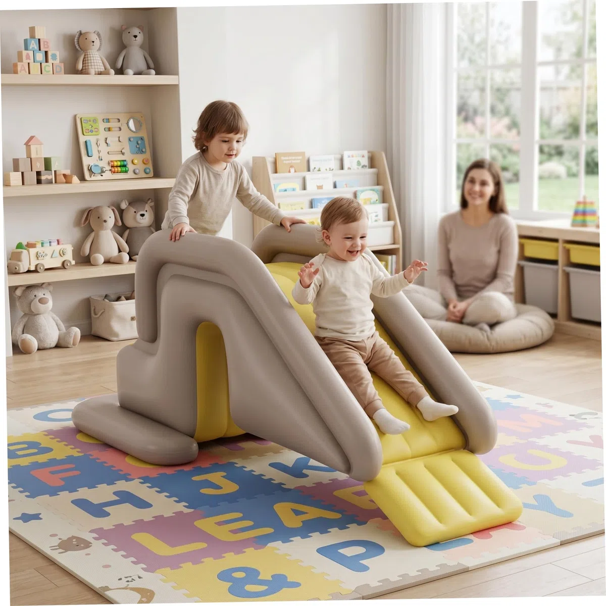 Scivolo Gonfiabile per Piscina con Ampia Base e Pompa a Pedale per Bambini Adulti Interni Esterni