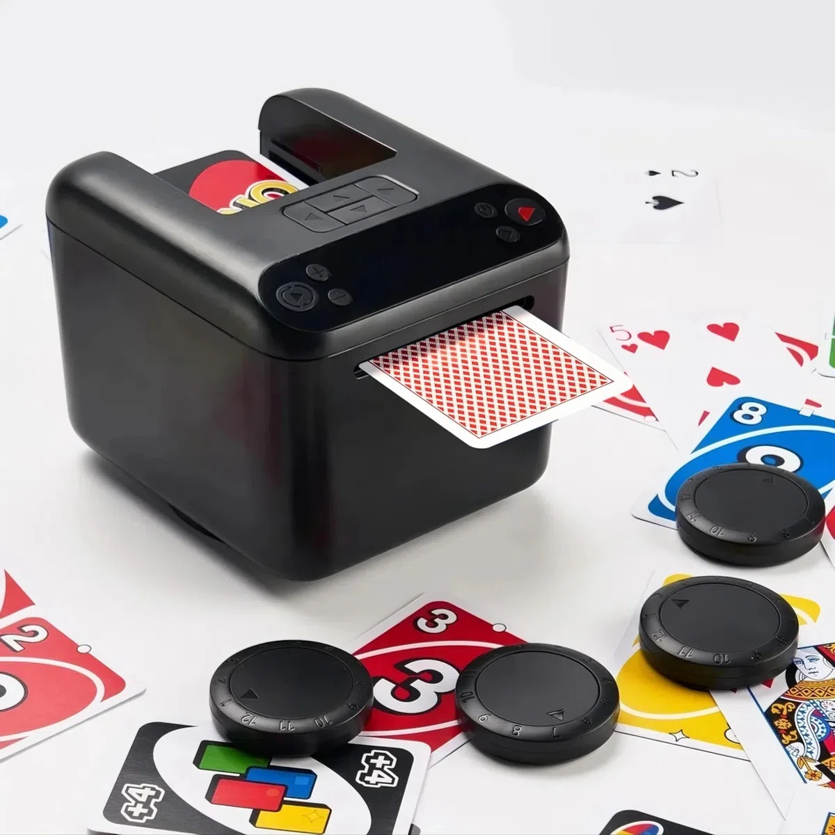 Macchina per la Distribuzione Automatica di Carte Elettrica Poker UNO 3 Mazzi 4 Pulsanti Texas Hold'em