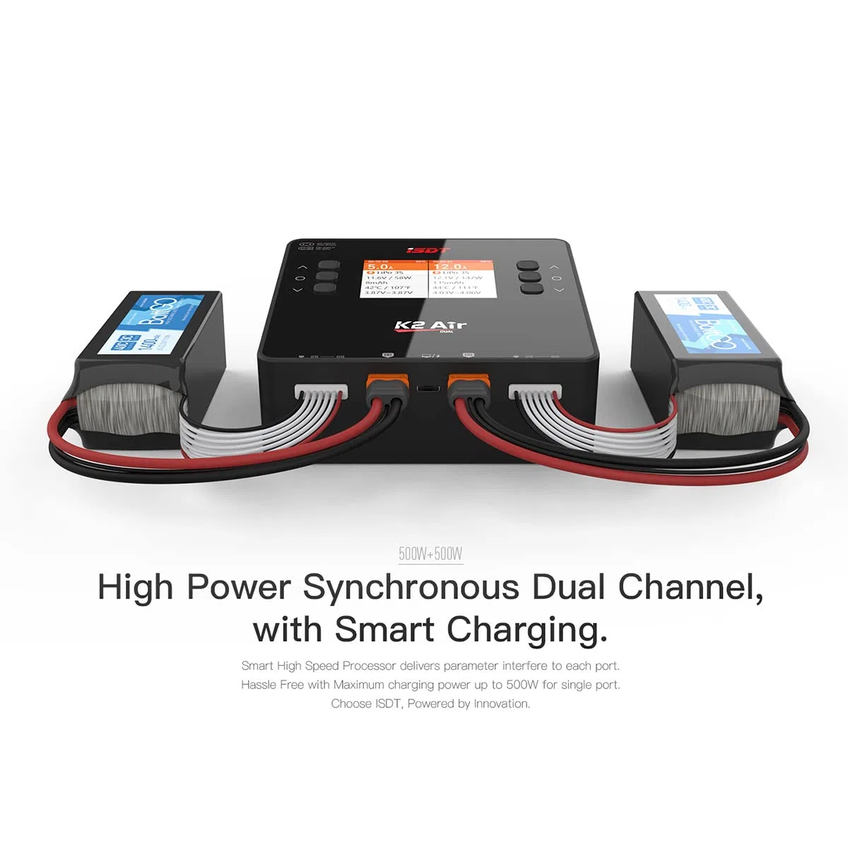 ISDT K2 Caricabatterie Lipo Scaricatore bilanciamento AC 200W DC 500Wx2 Dual per modelli RC Caricatore astuto dell'equilibrio della batteria dell' hobby RC LCD 1-6S Li-ion Life NiCd NiMH LiHV PB