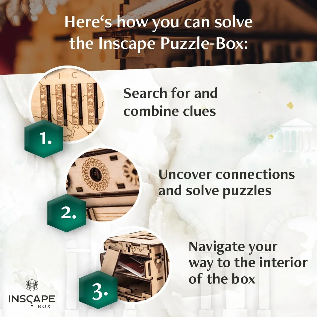 INSCAPE Caesar´s Riches Puzzle Box - Cluebox - Escape Room in legno in una scatola per adulti, puzzle mentale, scatole puzzle con scomparti nascosti, gadget regalo di compleanno per uomini e donne