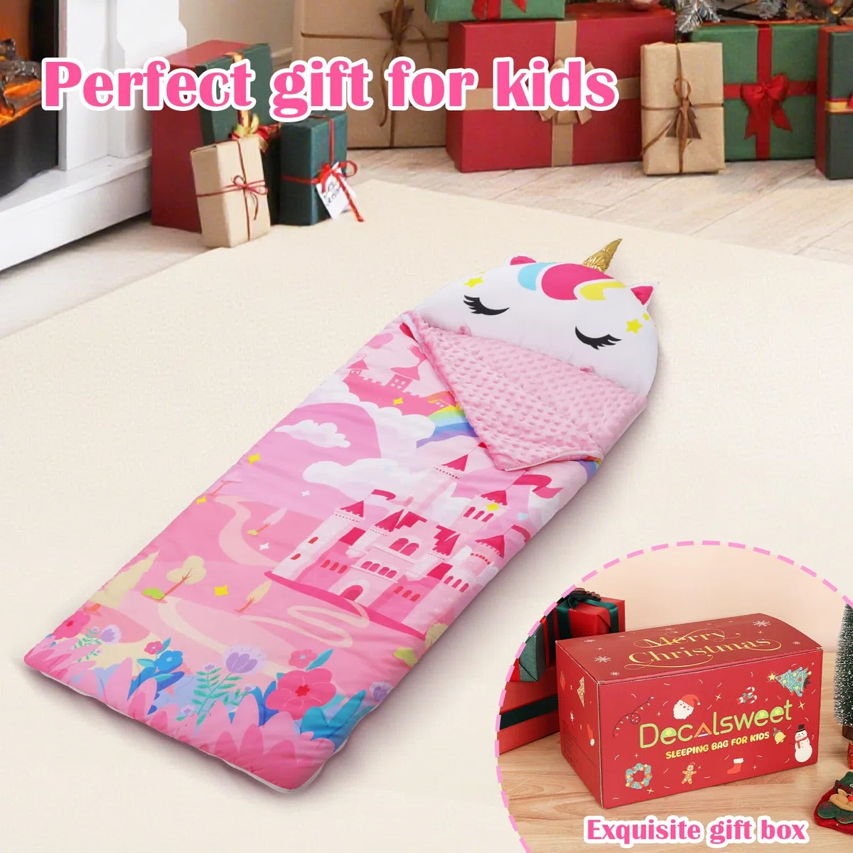 Decalsweet Nap Mat Caldo per Bambini con Rimovibile Cuscino, Sacco a Pelo Pieghevole per Ragazze Ragazzi, Nap Mats con Doppia Cerniera per Campeggio, Scuola Materna e Asilo, 150×60cm