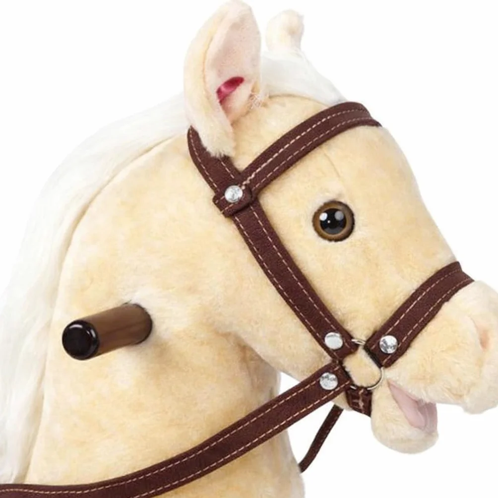 Cavallo a Dondolo per Bambini in Peluche con Suoni, Morbido e Interattivo con Struttura in Legno Sella e Staffe Giocattolo Sicuro per Divertimento e Relax Idea Regalo 74x30x70 cm.