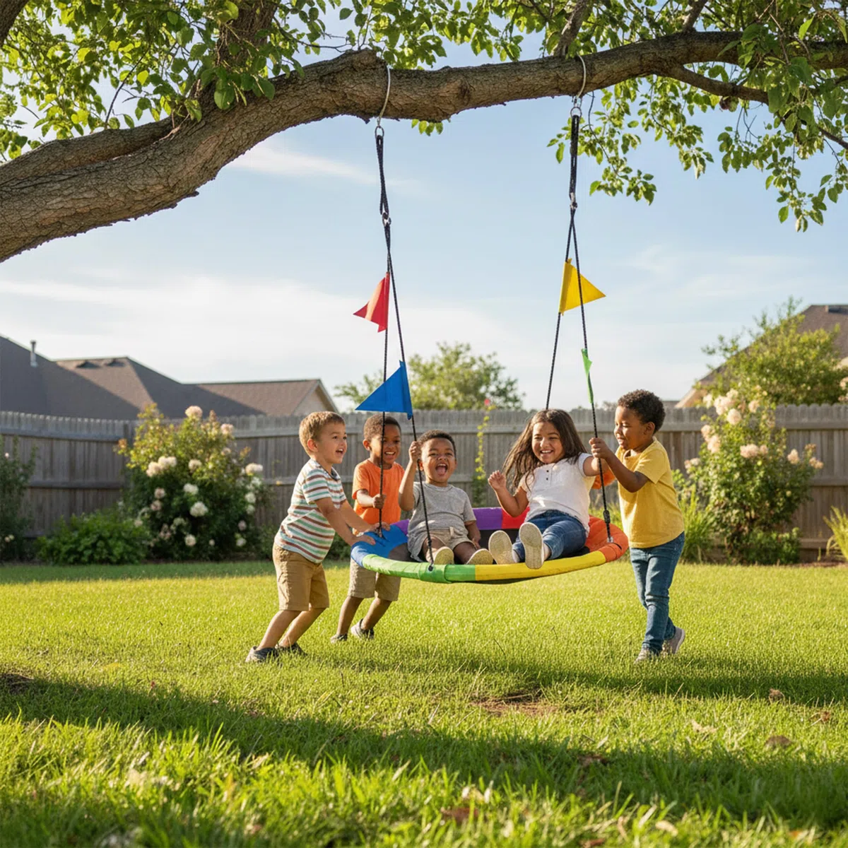 Relaxdays Altalena Nido Suspesa Rotonda Regolabile per Bambini, Ø 100 cm, Max 100 kg, Multicolore