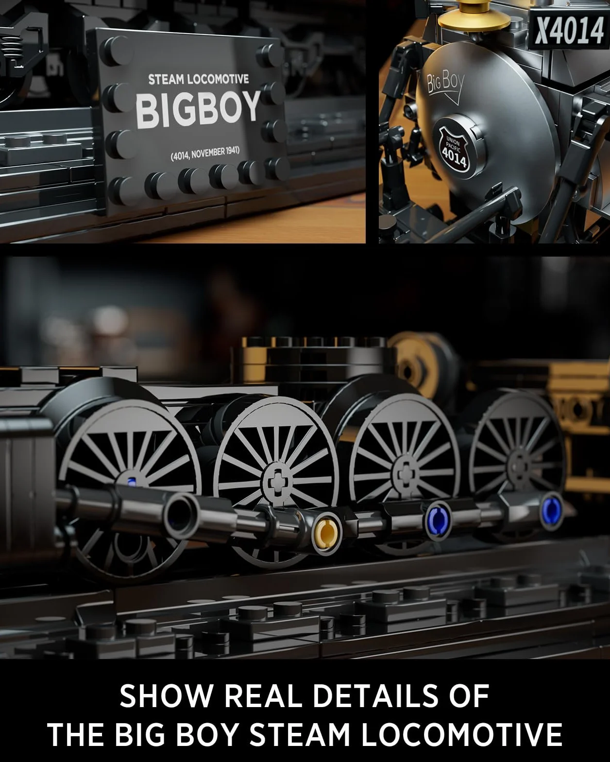Nifeliz Treno a vapore retrò Big Boy Set di blocchi da costruzione, locomotive a vapore con binari, giocattolo da costruzione, treno a vapore, regalo per adulti (1818 pezzi)
