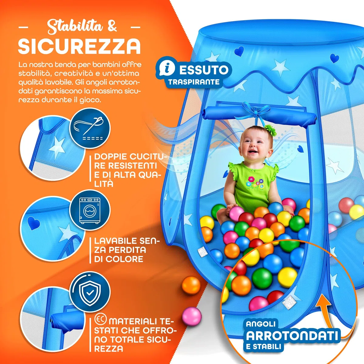 KIDUKU Tenda da gioco per bambini pop up 100 palline borsa Blu
