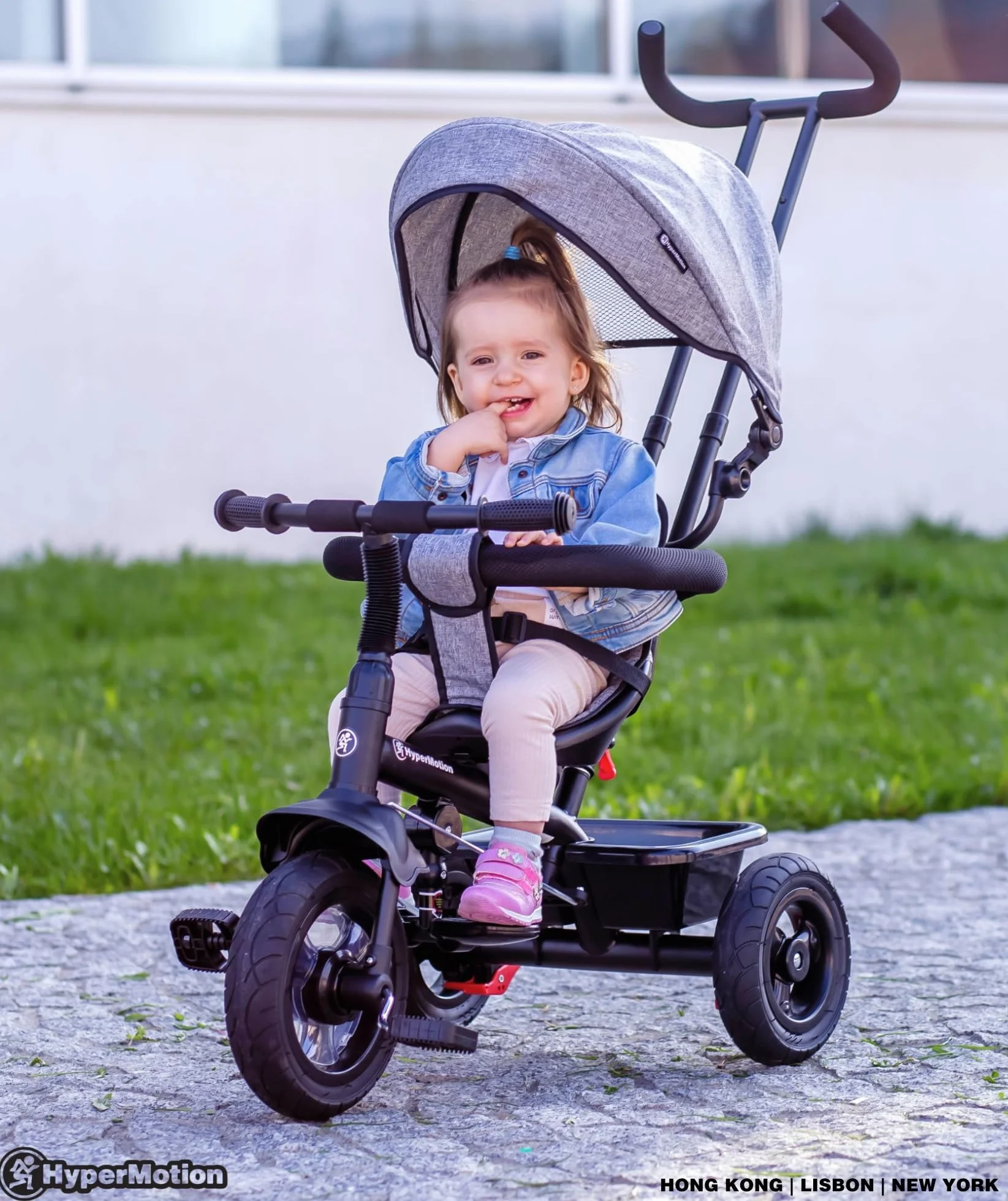 HyperMotion Triciclo Pieghevole per Bambini 1-4 Anni con Manubrio per Genitori - Bicicletta Evolutiva fino a 20kg - Monopattino Bambino Regolabile con Struttura Ergonomica, Grigio