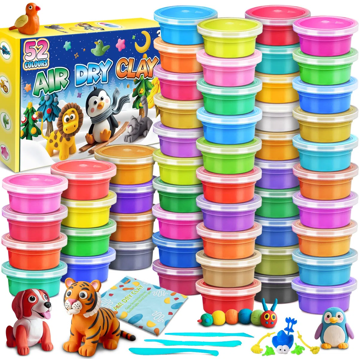 Argilla da Modellare – 52 Colori Pasta Modellabile Magica Essiccante all'Aria per Bambini, Regalo per Ragazzi e Ragazze dai 3 ai 12 Anni
