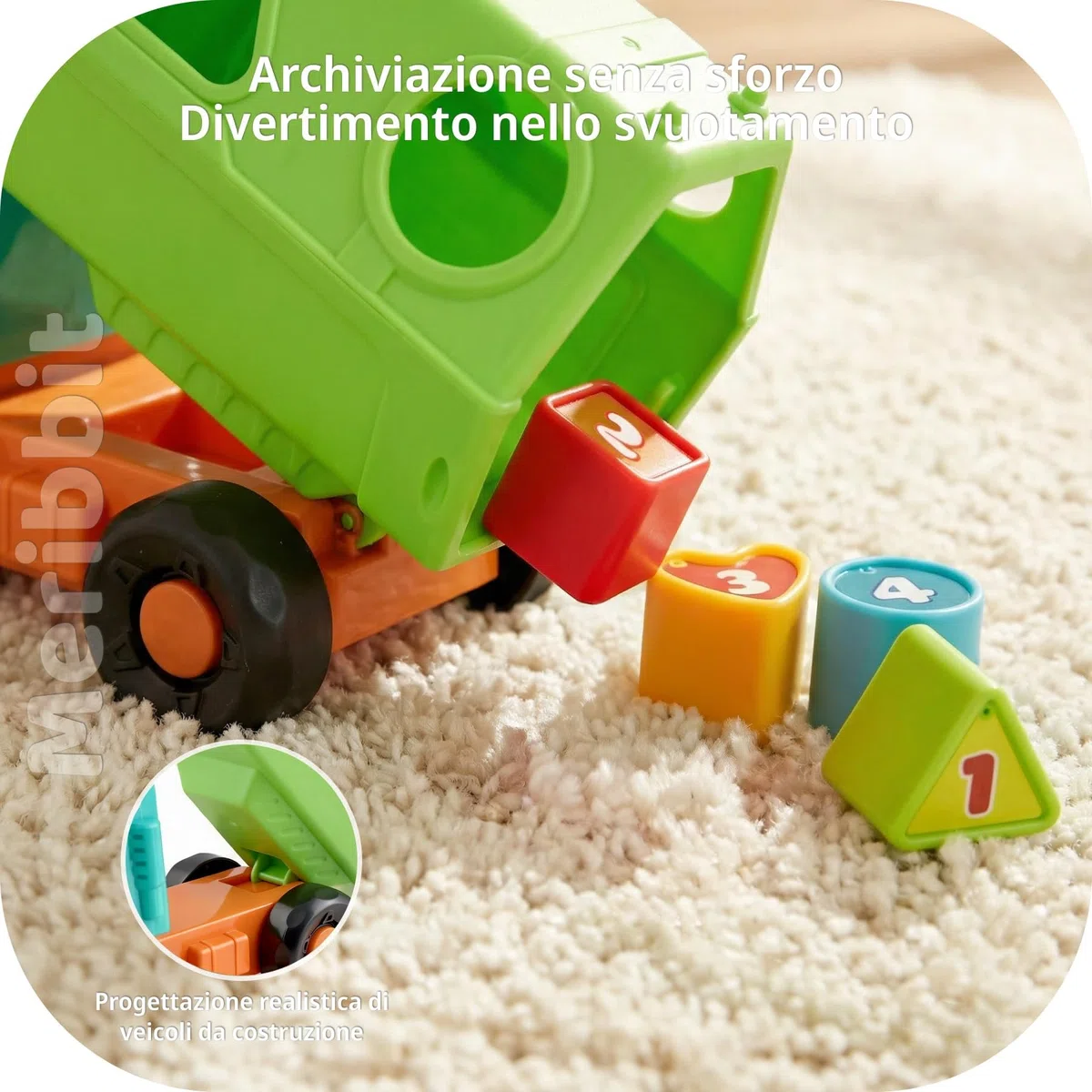 Macchinine per Bambini Camion Giocattolo 1 Anno in Su con Forme Geometriche Suoni e Luci Cassone Ribaltabile Corda da Traino Gioco Educativo Sensoriale