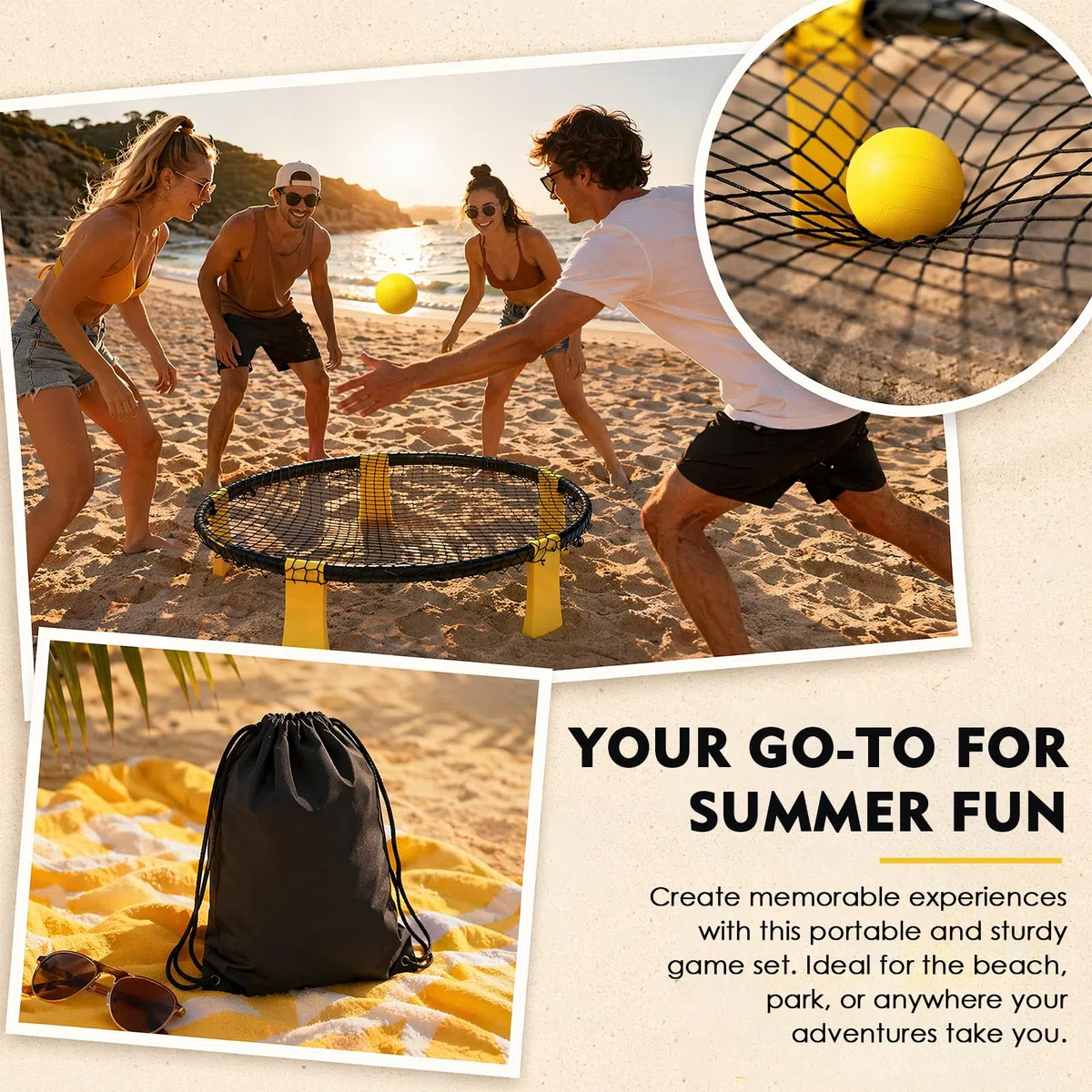 Set Roundnet Completo con 3 Palline, Rete, Pompa e Borsa da Trasporto, Gioco da Spiaggia e Giardino per 2-6 Giocatori
