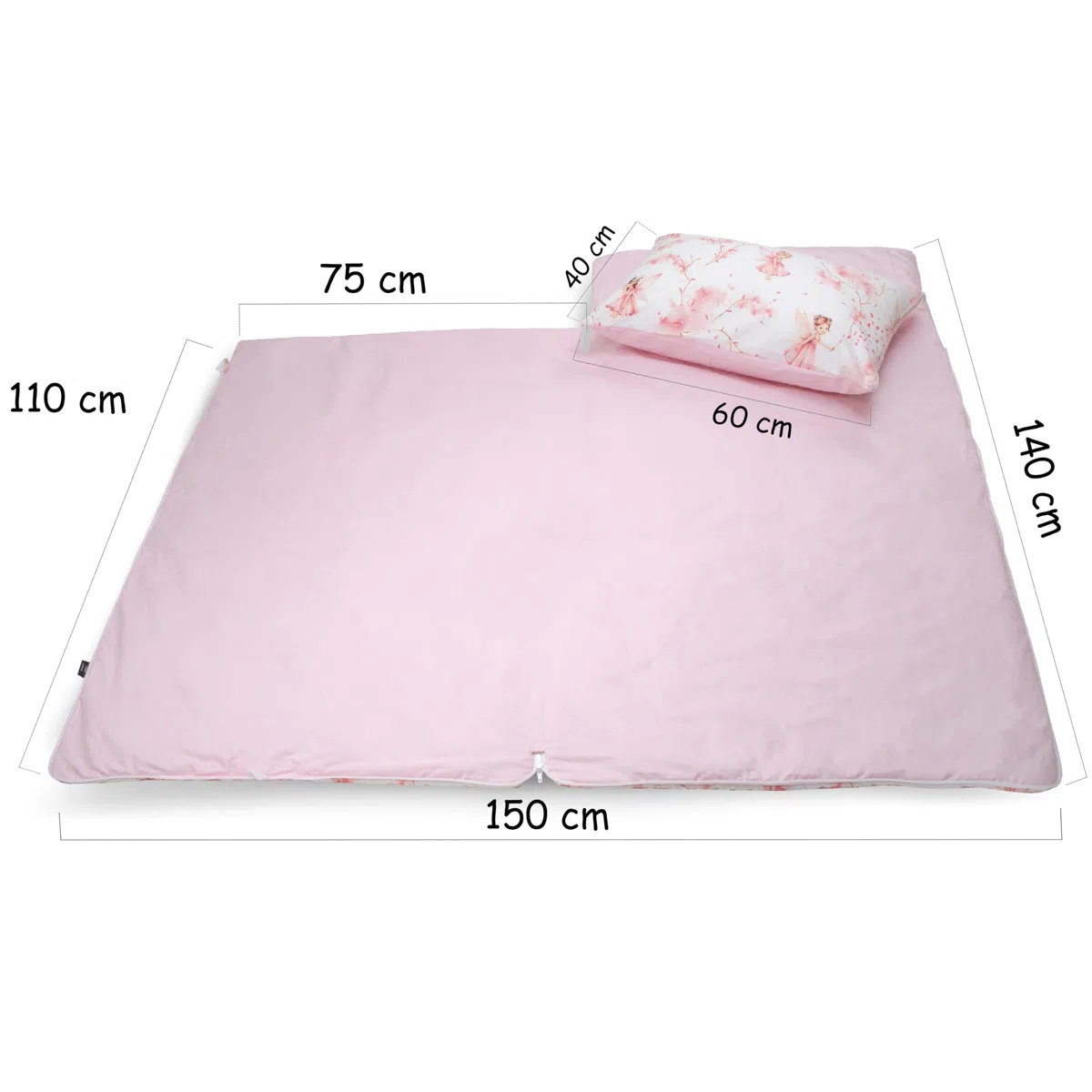 PinkZebra Sacco a Pelo Copriletto, 140 x 75 cm + federa cuscino 60 x 40 cm, per ragazze e ragazzi da 3 a 8 anni (fino a 135 cm di altezza), certificato Oeko-Tex, fata