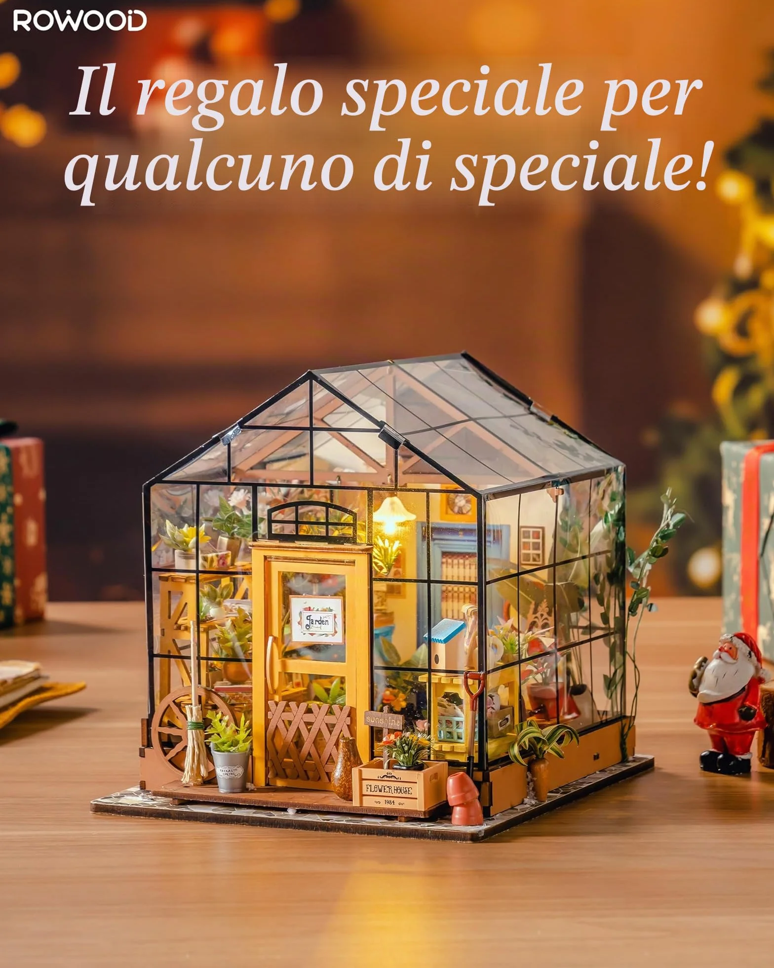 ROWOOD Casa Delle Bambole Serra, Stanza in Miniatura Fai Da Te con Luce Led, Kit di Costruzione di Modelli In Legno per Adulti, Casa Dei Fiori di Cathy