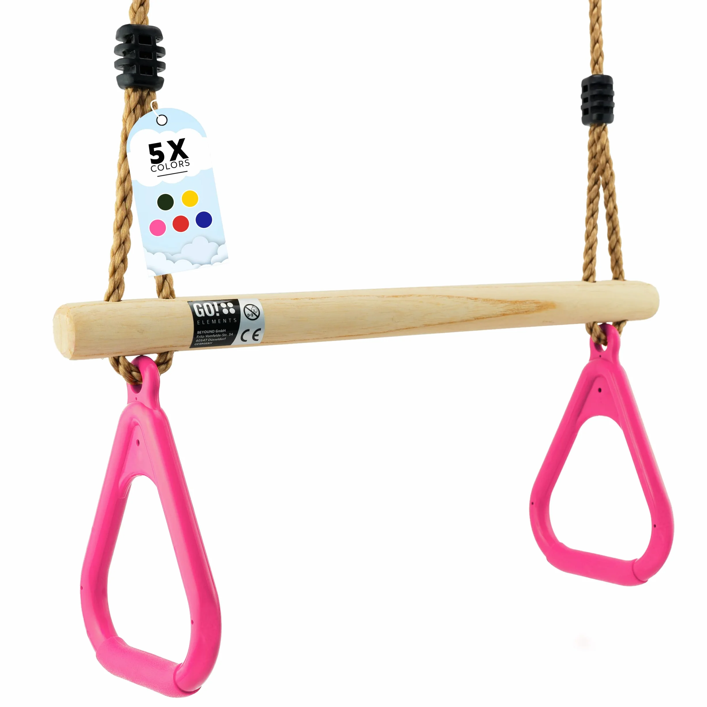 GO!elements altalena a trapezio per bambini - Sedile Altalena bimbi - Seggiolino Altalena Bambini - Sedili per Altalena per Bambini da Giardino - Altezza Regolabile - Antiscivolo - Colore: Rosa
