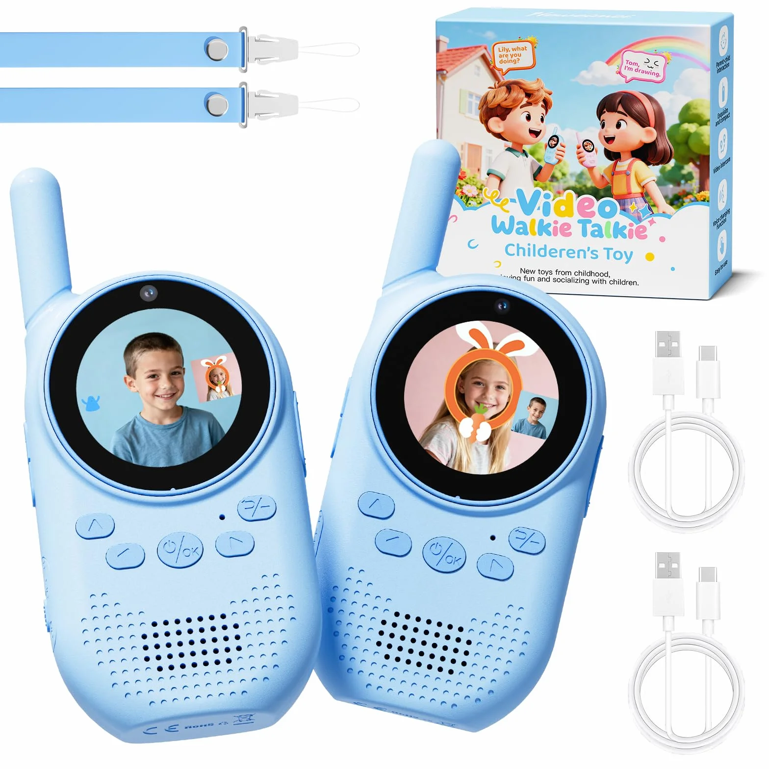 Video walkie talkie bambini, Walkie talkie bambini ricaricabili con telecamera HD & Modificatore vocale, Lungo Raggio, Regalo di Natale per Bambin i dai 3-12 Anni (blu/blu)