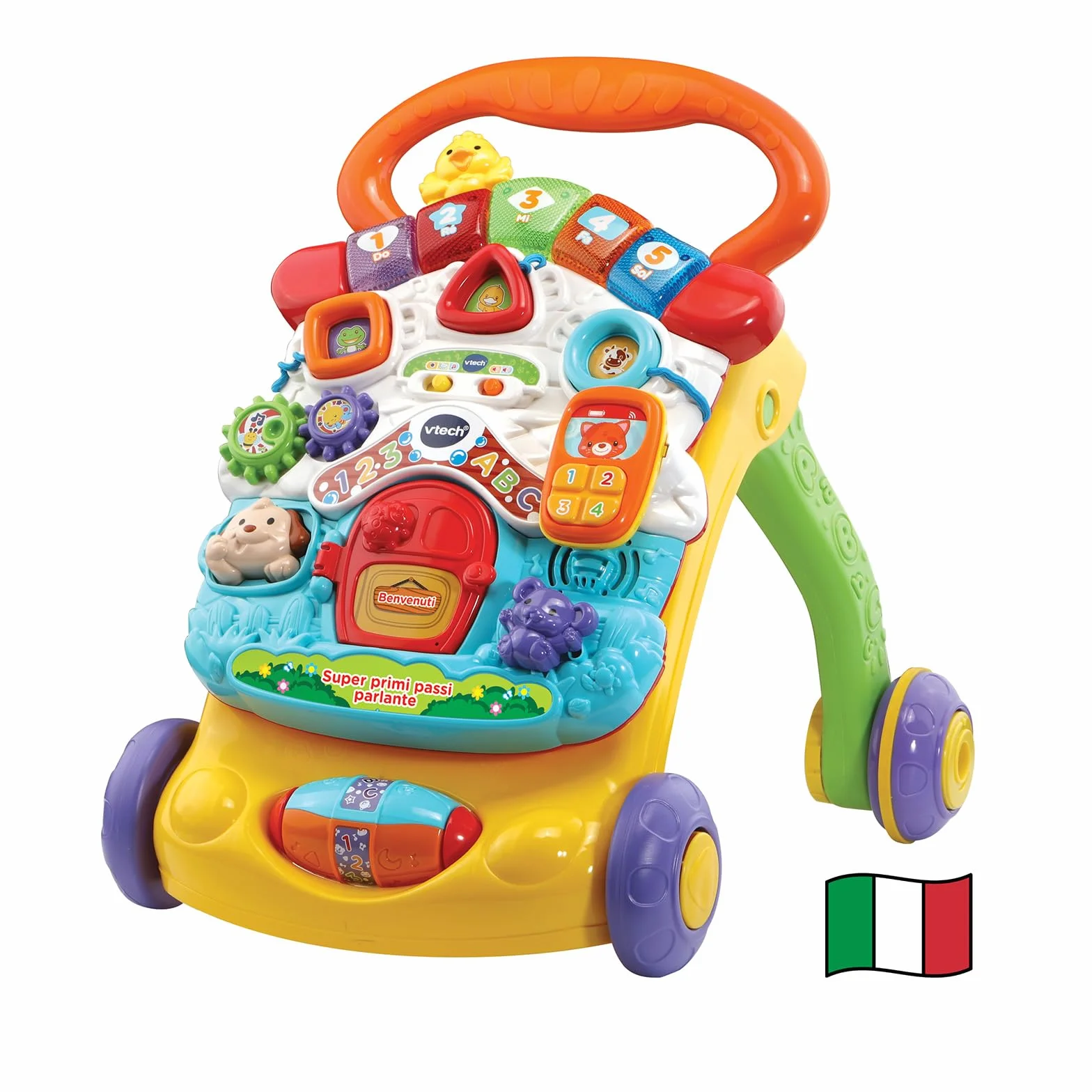 VTech Super Primi Passi Parlante 2 in 1 - Arancione, Primi Passi per Bambini con Sensore di Movimento e Sistema Frenante, Maniglia, Gioco Bambino con Animali e Numeri, Batterie Incluse, 9-36 Mesi