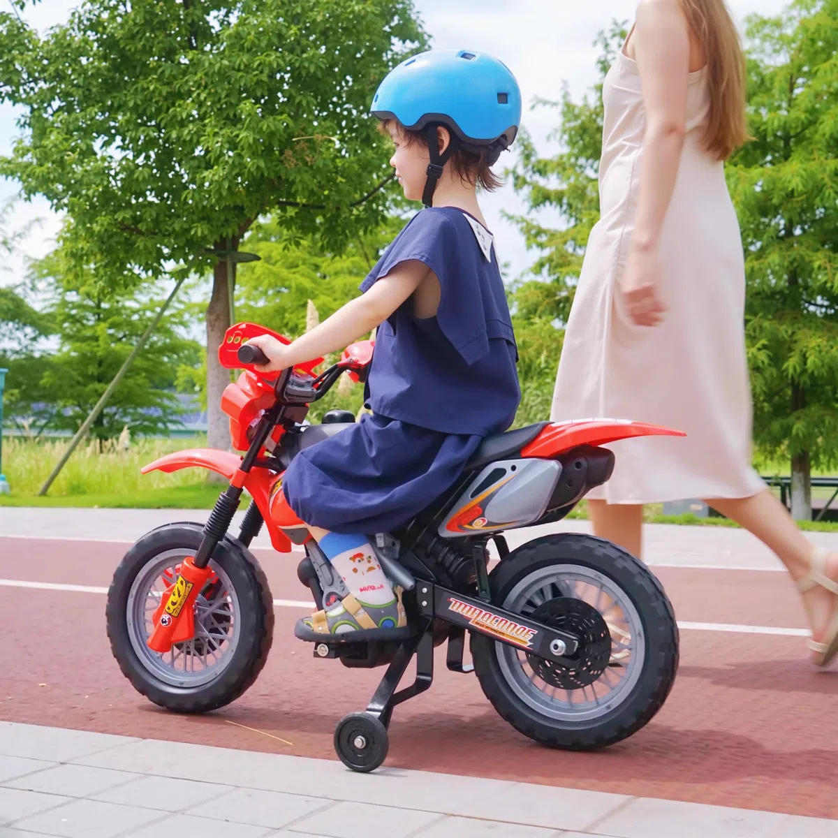 HOMCOM Moto Elettrica per Bambini 3-6 Anni, Moto Cross in Plastica PP con Ruote, Fari e Musica, 102x58x66 cm, Rosso e Nero