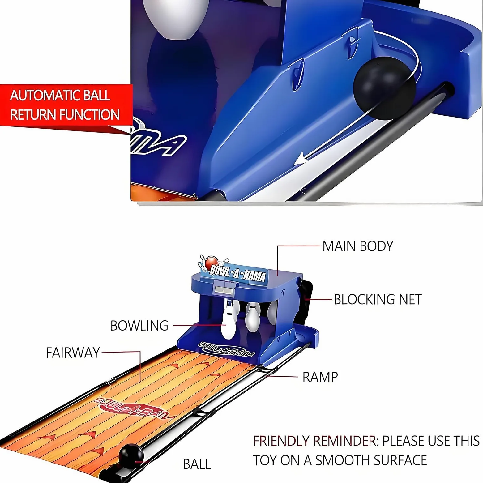 Gioco elettronico della pista da bowling per la casa, console sportiva interna con ripristino automatico, tabellone segnapunti a LED ed effetti sonori realistici