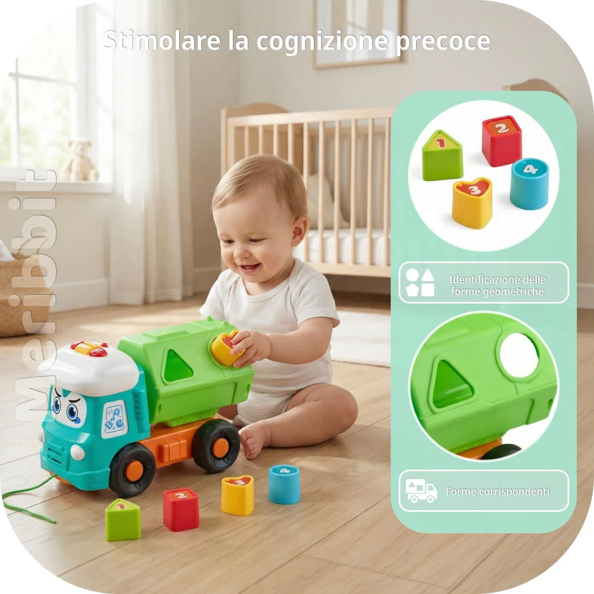 Macchinine per Bambini Camion Giocattolo 1 Anno in Su con Forme Geometriche Suoni e Luci Cassone Ribaltabile Corda da Traino Gioco Educativo Sensoriale