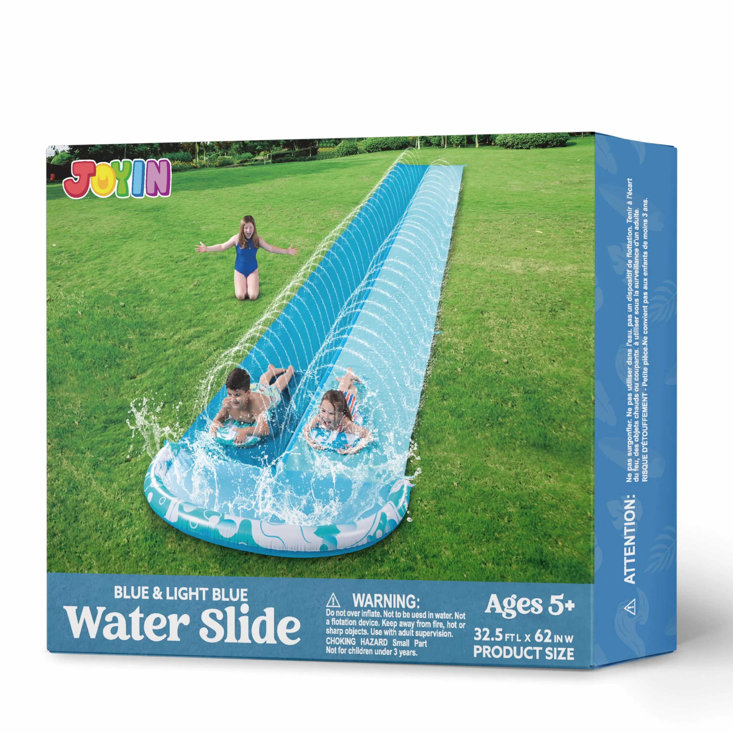 JOYIN Scivolo d'Acqua 32,5 piedi con 2 Tavole Gonfiabili, Giocattolo Estivo per Bambini e Adulti, Blu