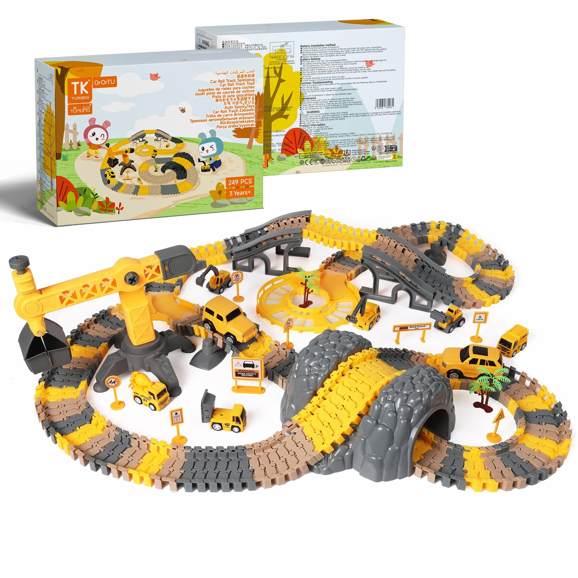 TUMAMA Pista da Corsa Macchinine Elettriche, Trenino Elettrico per Bambini 3 4 5 6 7 8 Anni con 8 Auto, Set di Pista Macchine Treno Moto Giocattolo, Camion Paw Patrol Cars Giochi, Construction Toys