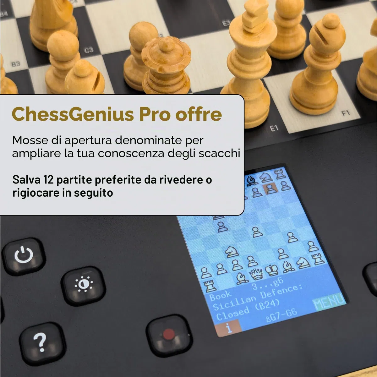 Computer per scacchi MILLENNIUM ChessGenius Pro Wood Edition - Elegante look in legno con pezzi in vero legno, facile da usare, ideale per i giocatori per hobby con funzioni di apprendimento AI