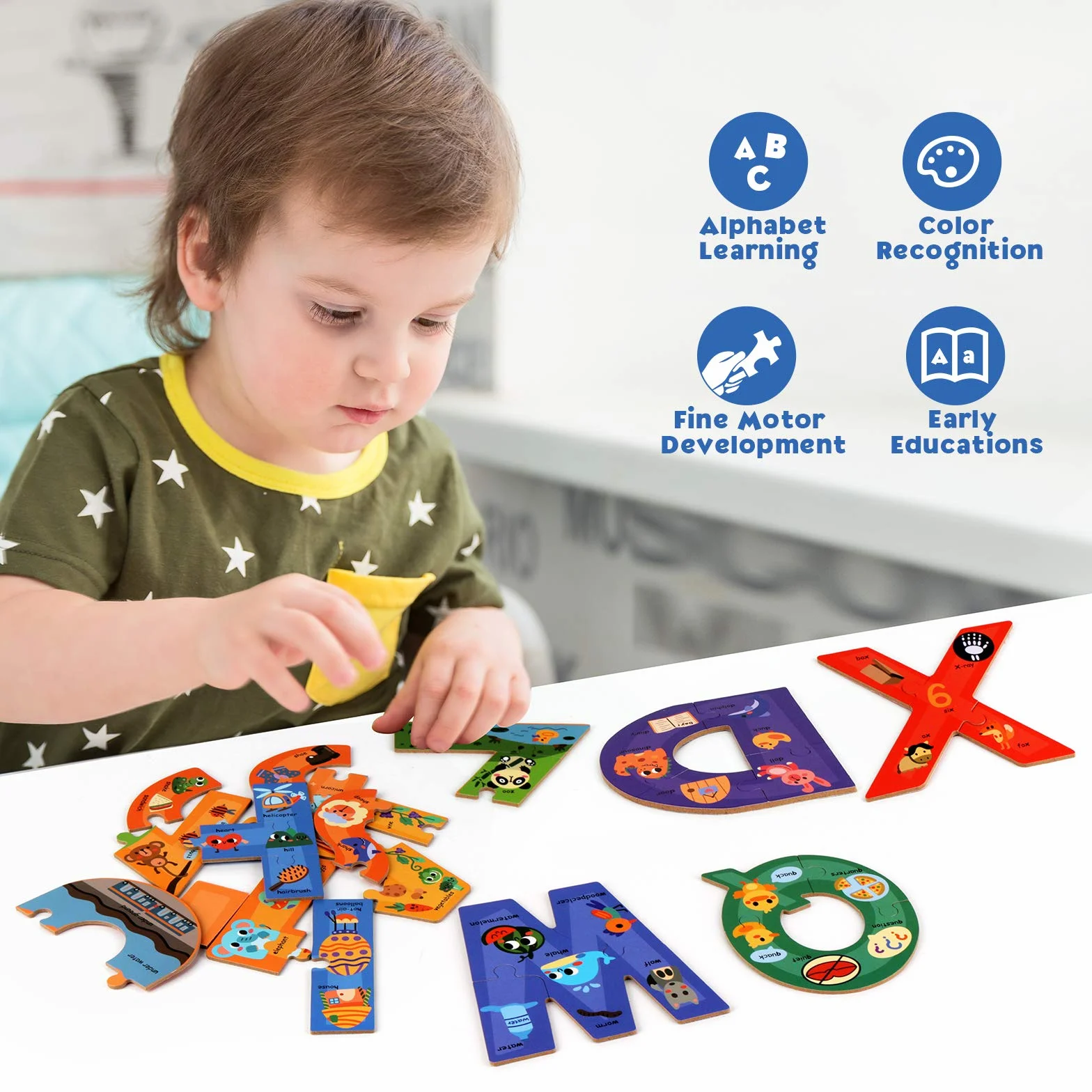 SYNARRY Puzzle Alfabeto Bambini 3 4 5 6 Anni, Puzzle con Lettere in Legno, Giochi Giocattolo Educativi per Scuola Materna