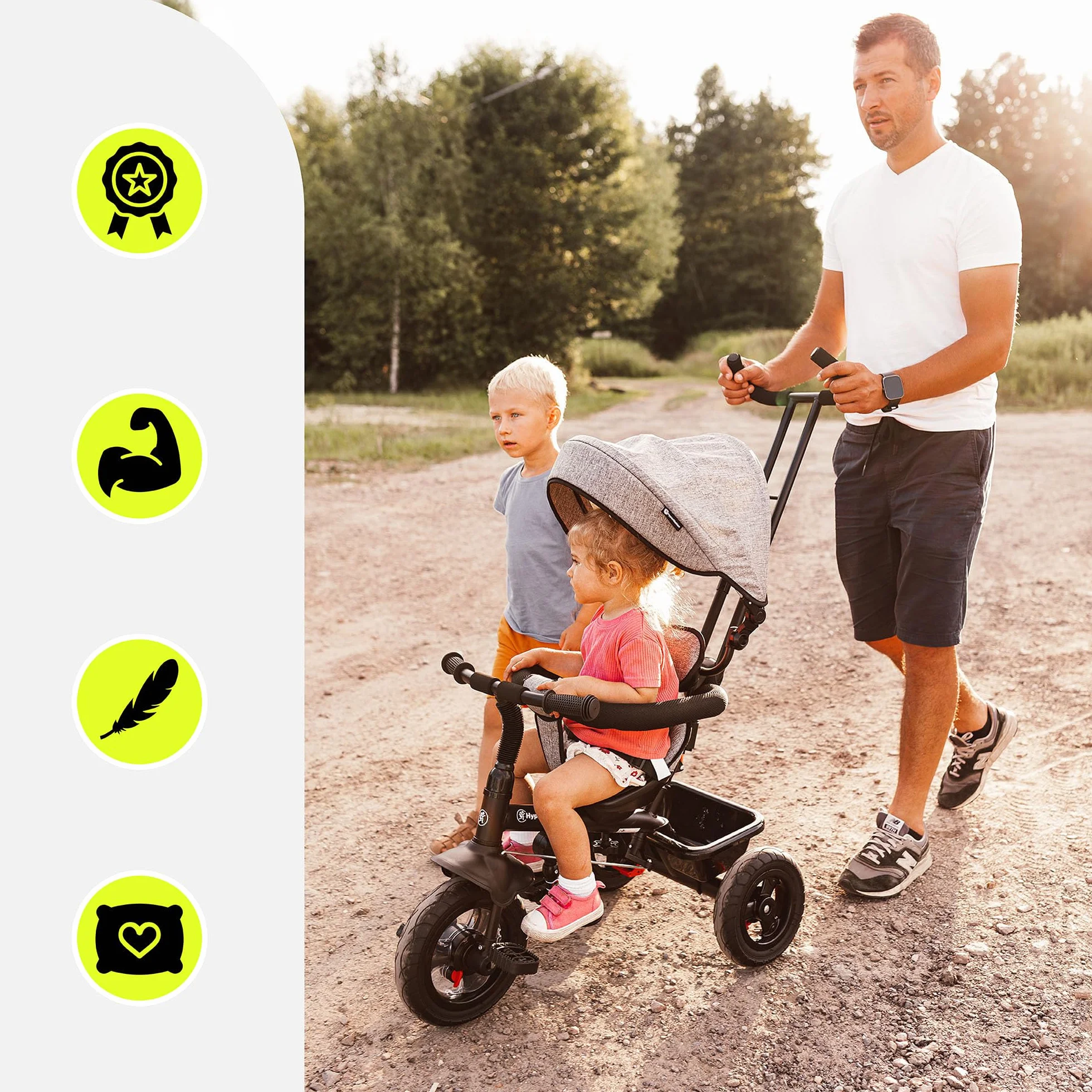 HyperMotion Triciclo Pieghevole per Bambini 1-4 Anni con Manubrio per Genitori - Bicicletta Evolutiva fino a 20kg - Monopattino Bambino Regolabile con Struttura Ergonomica, Grigio