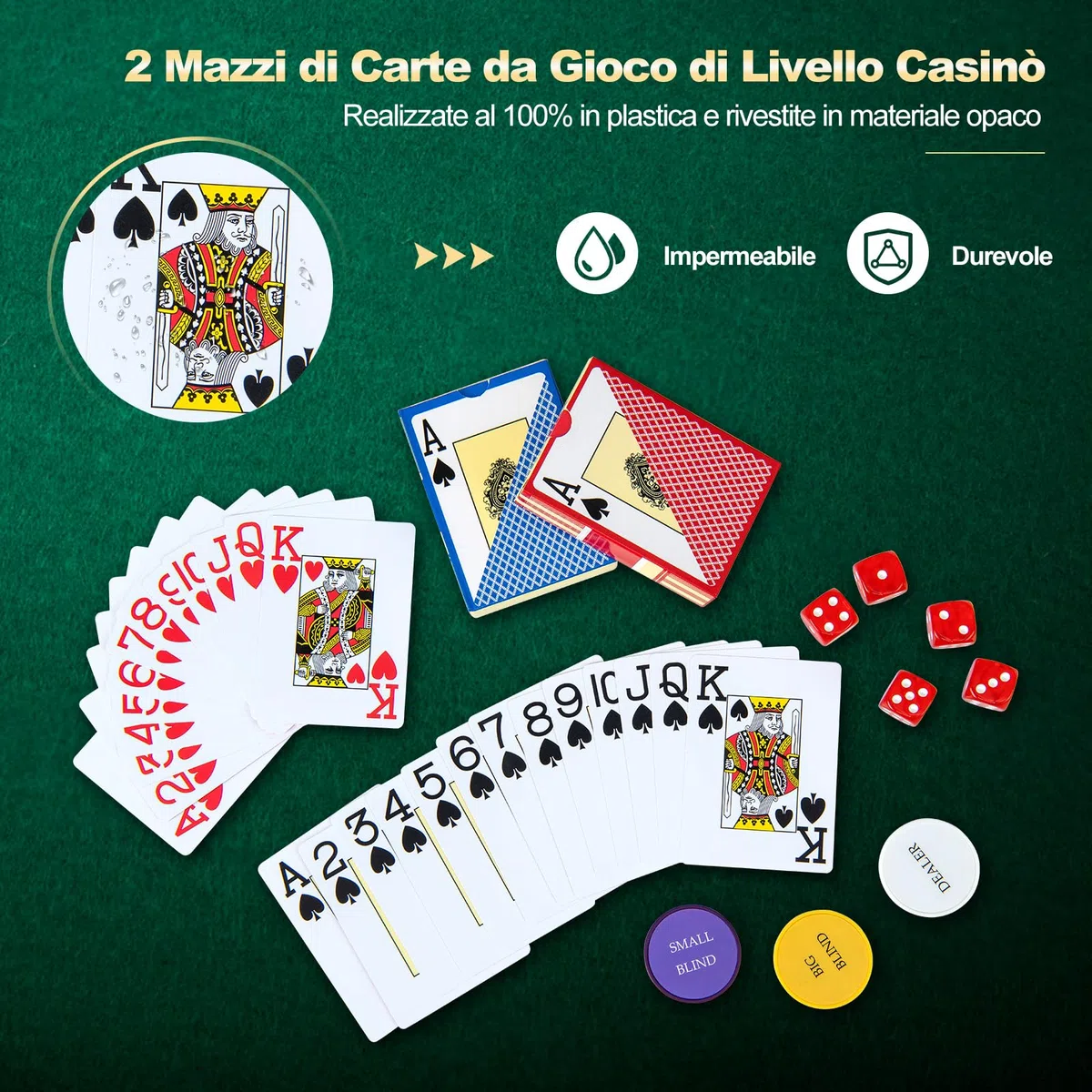COSTWAY Poker Chips, Set di Fiches da Poker con 500/300 Chips e Custodia in Alluminio, Mazzo di Carte 5 Dadi, Set di Fiches per Party Viaggi e Feste (500 chips)