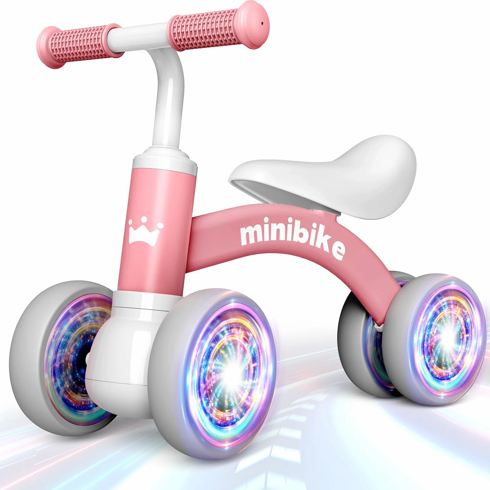 HappyGoLucky Bicicletta Bambini 1 2 Anni, Giochi Bambina Bicicletta Equilibrio con Quattro Ruote Illuminate, Gioco Bambino Regalo Bambina - Idee Regalo Natale