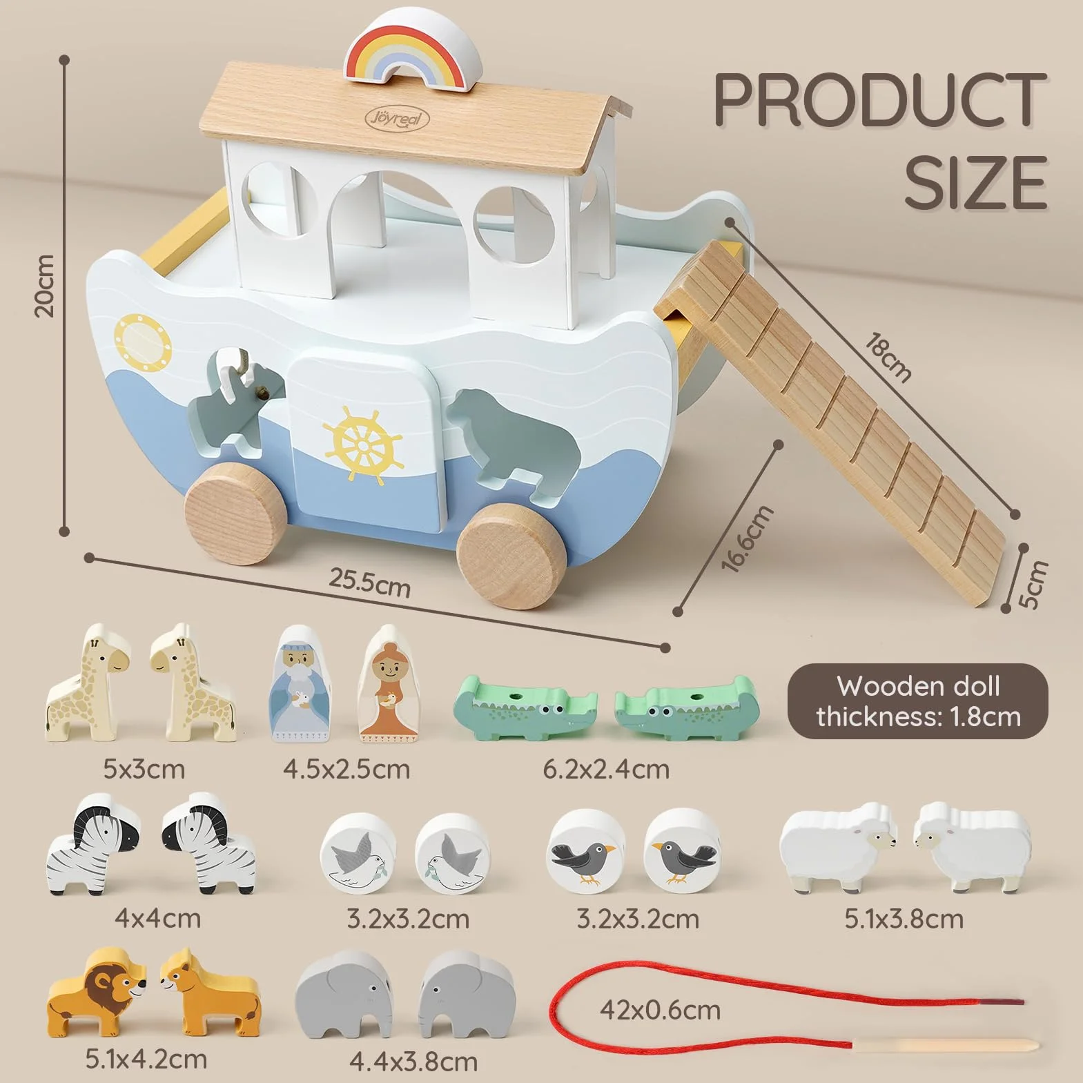 Joyreal Arca di Noè Bomboniere Battesimo Bambina Bambino Giochi Legno 1 2 3 Anno Montessori Educativi Regalo