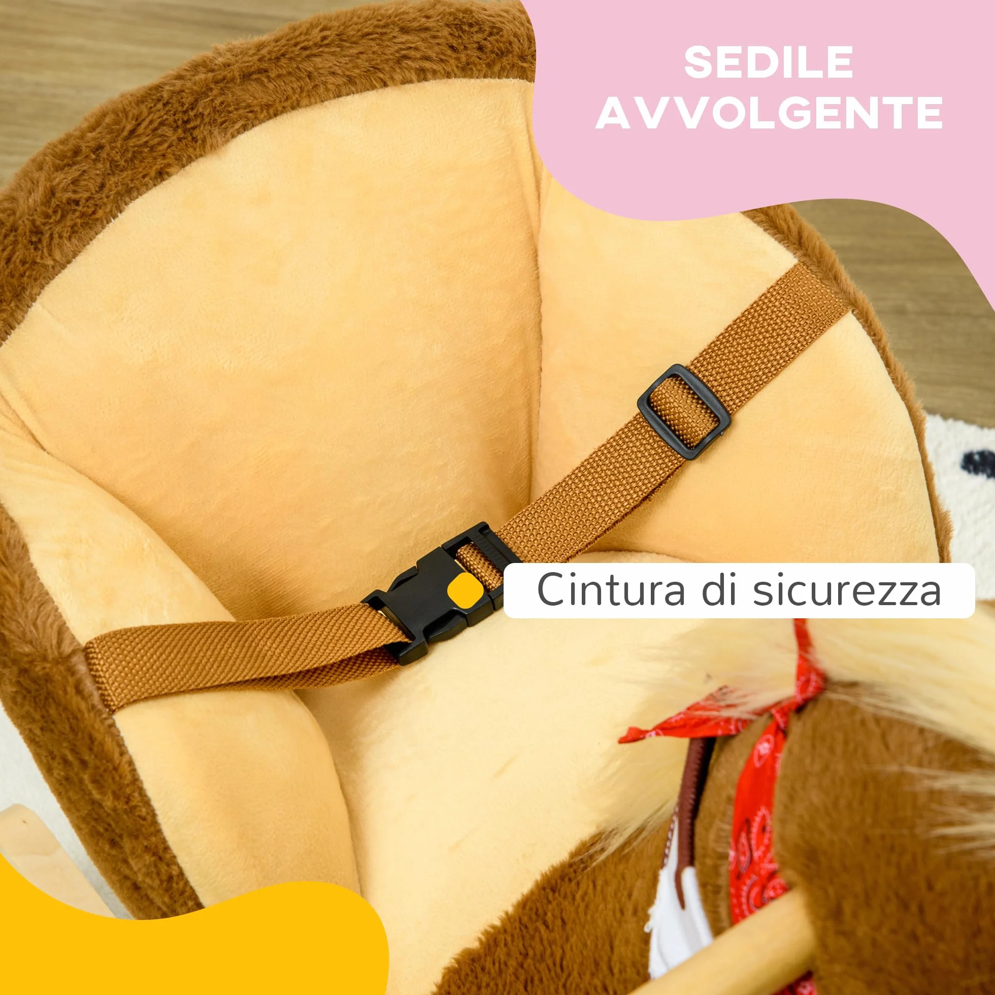 HOMCOM Cavallo a Dondolo per Bambini da 18-36 Mesi, Cavalluccio a Dondolo per Bambini Cavalcabile con Suoni Realistici, 60x33x50 cm, Marrone