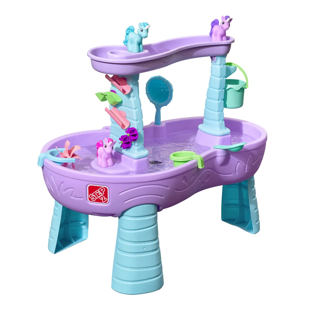 Step2 Rain Shower Splash Unicorns Tavolo da Acqua/Unicorni con Set di Accessori da 13 Pezzi | Tavolo Acqua Bambini | Giochi d'Acqua per Bambini | Tavolo Giochi Acqua Bambini