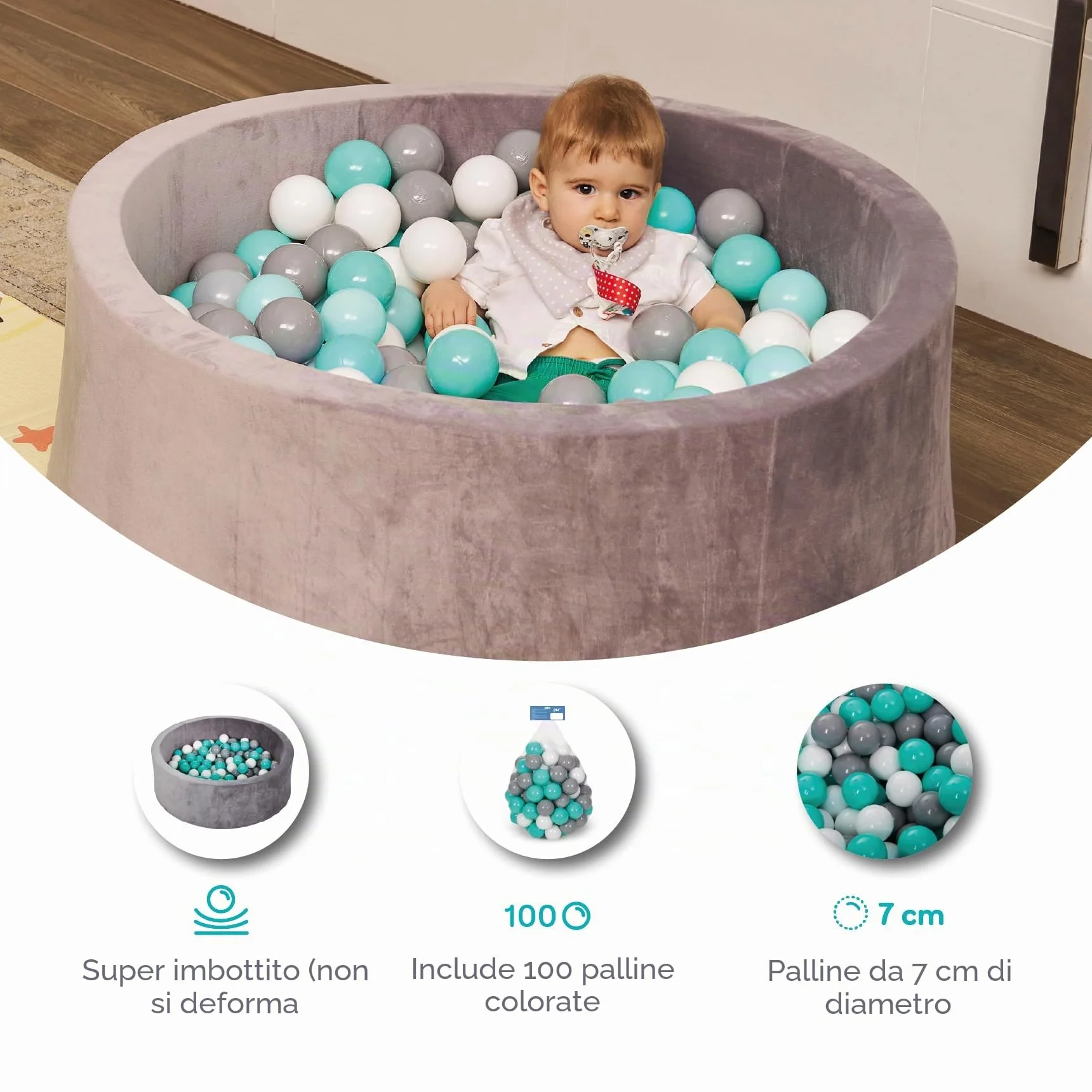 MS BabyWorld – Piscina di Palline Morbida +100 Palline | Piscina con Palline Morbida e Sicura | Parco Giochi Sensoriale per Neonati | Confortevole | Uso Interno