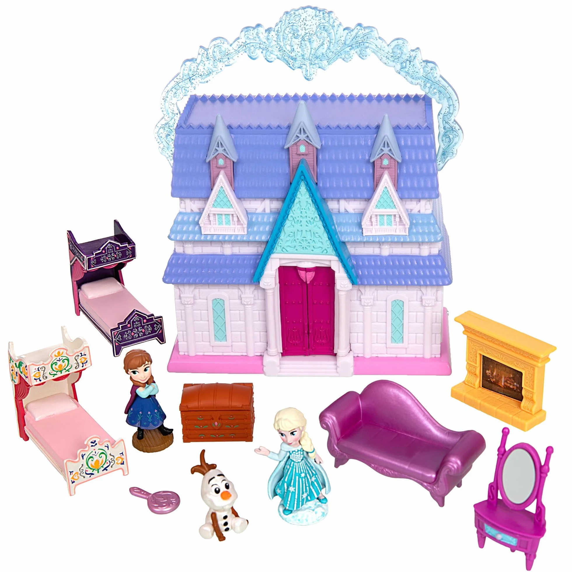 Disney Store Official Casa di Bambole Frozen, Set da Gioco Once Upon a Story Alto 11,5 cm con Elsa, Anna, Olaf, Castello di Arendelle e mobili Giocattolo, 3+