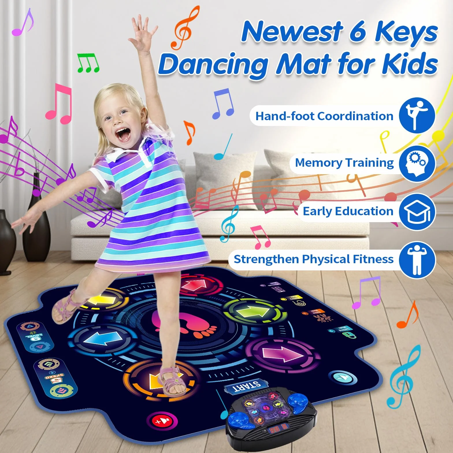 Tappetino da ballo per bambini - Tappetino da ballo elettronico con 6 luminosi e Bluetooth wireless, Tappetino da gioco per danza musicale, Regali di compleanno, Giocattoli per ragazze dai 4 5 6 7 8