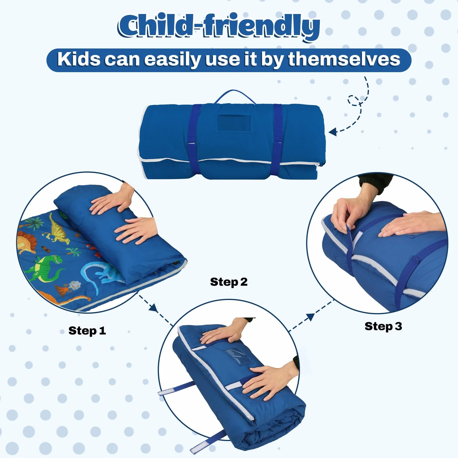 Sacco a Pelo per Bambini con Cuscino e Doppia Cerniera, 150x60 cm Nap Mat per Bambini, Ideale per Casa, Asilo, Scuola Materna e Campeggio