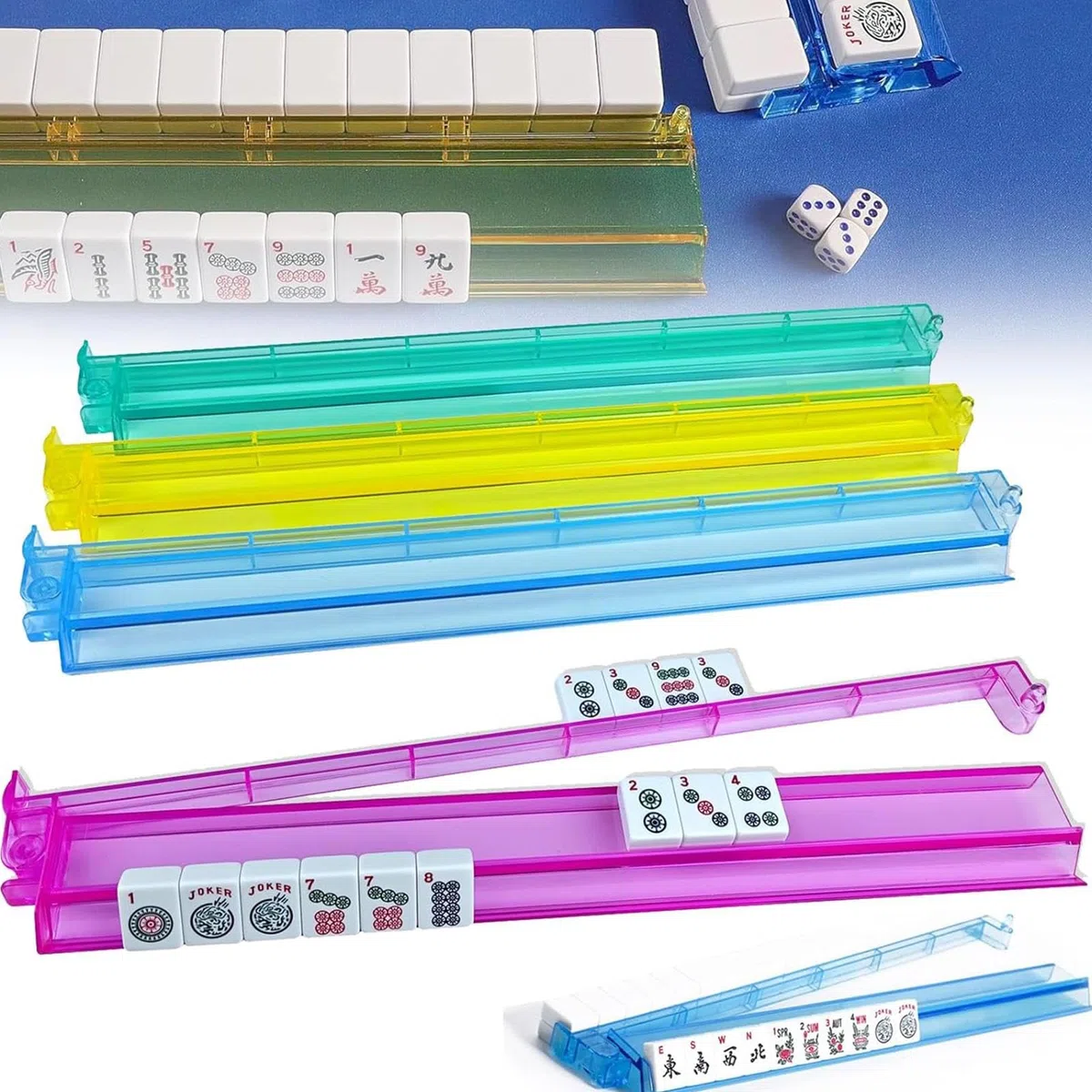 Mahjong Rack Acrilico con Pushers Set di 4 Organizer Trasparenti