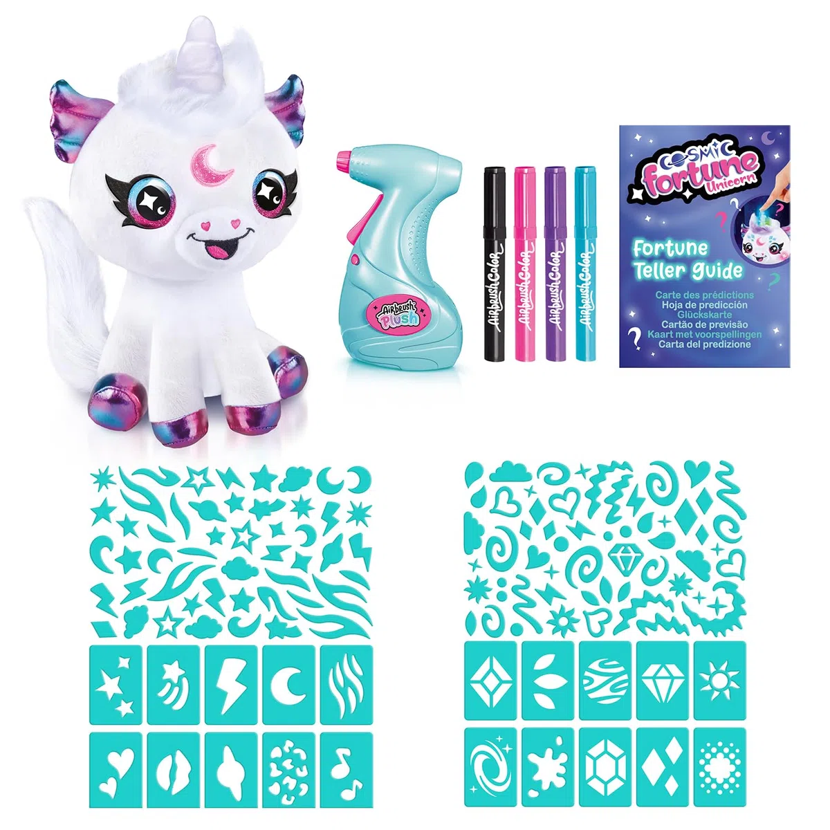 Peluche unicorno cosmico personalizzabile bianco con corno magico